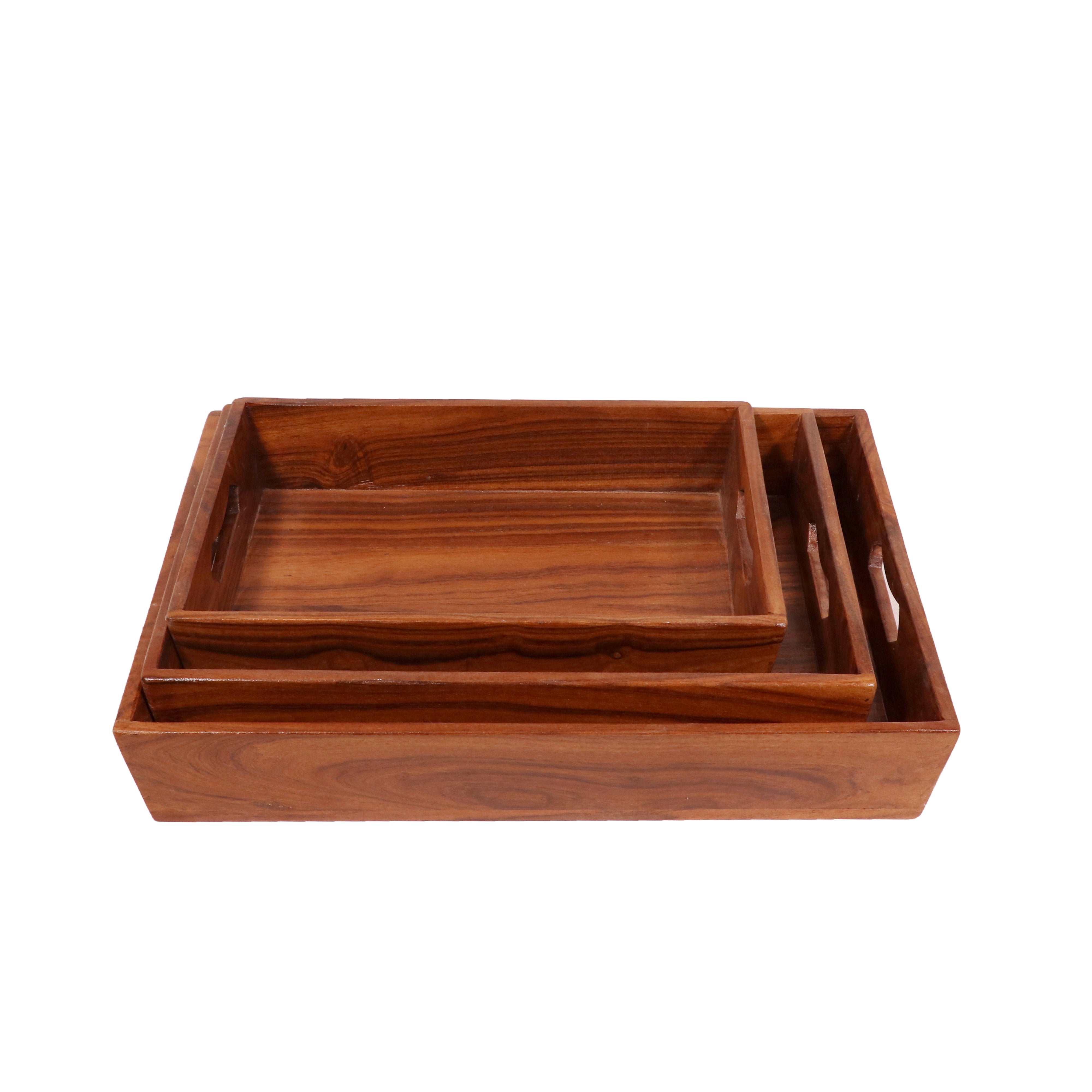 Glorious Natural Finish Wooden Handmade Tray - Set of 3 Tray