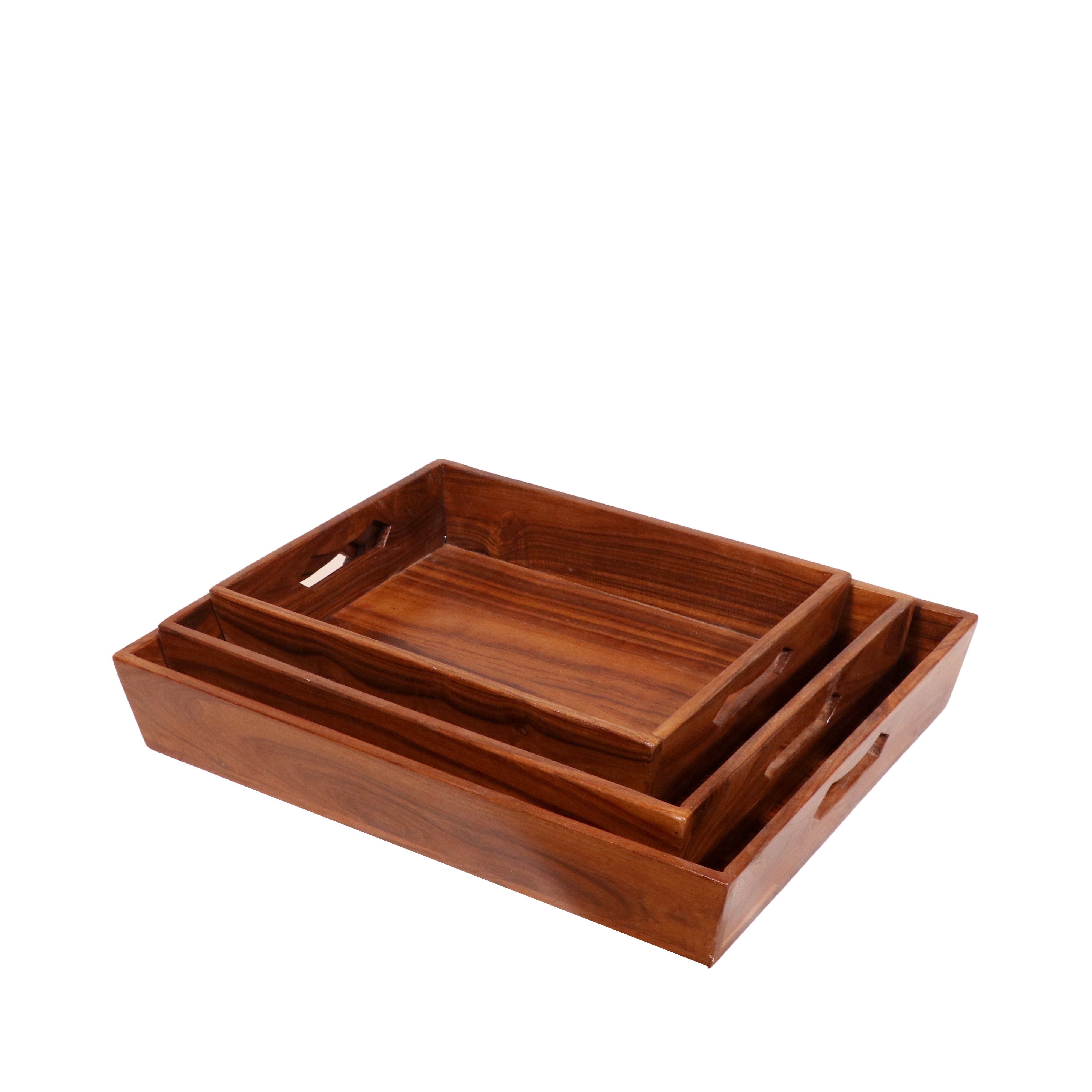 Glorious Natural Finish Wooden Handmade Tray - Set of 3 Tray