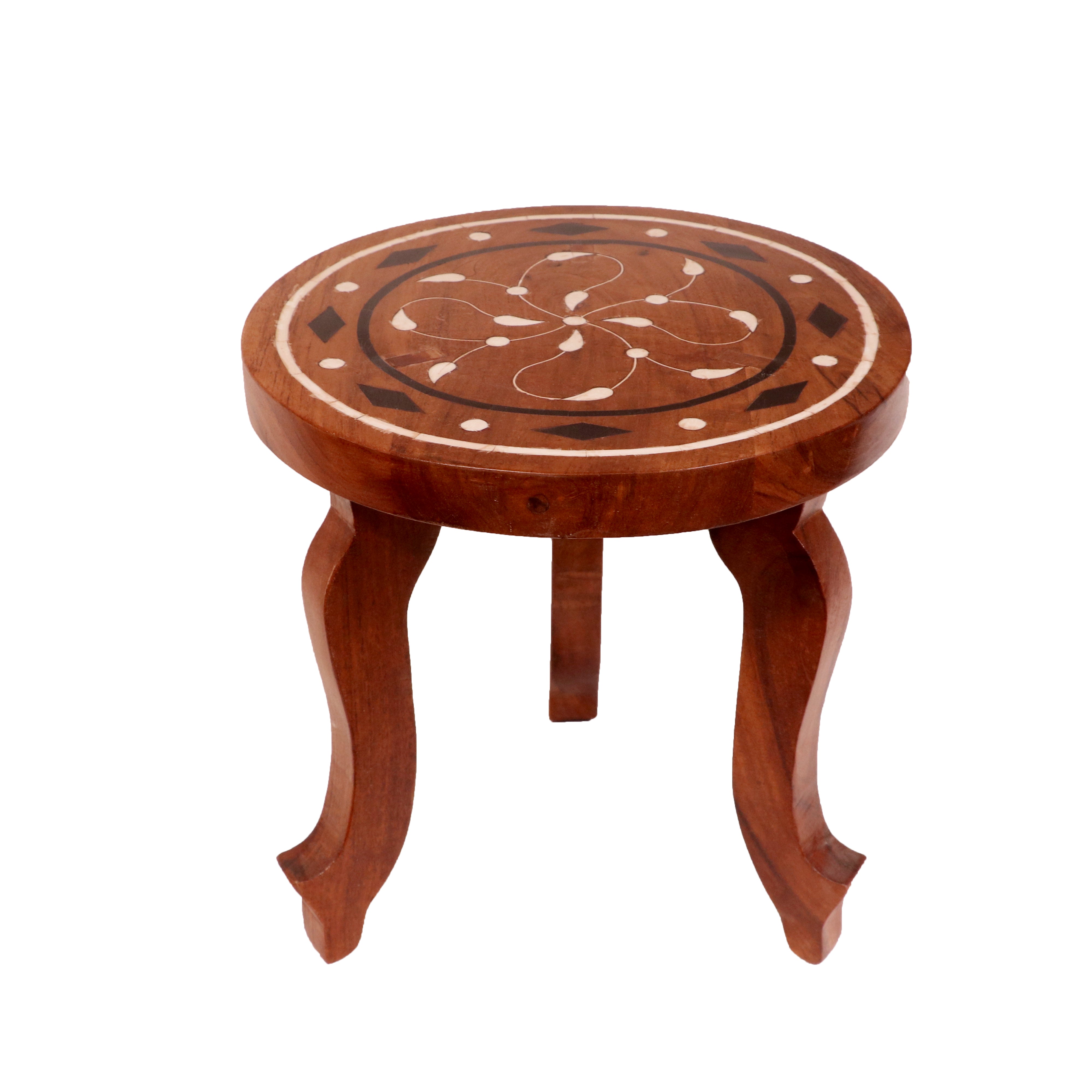 Indian Irish Inlay Designed Wooden Handmade Stool for Home Stool