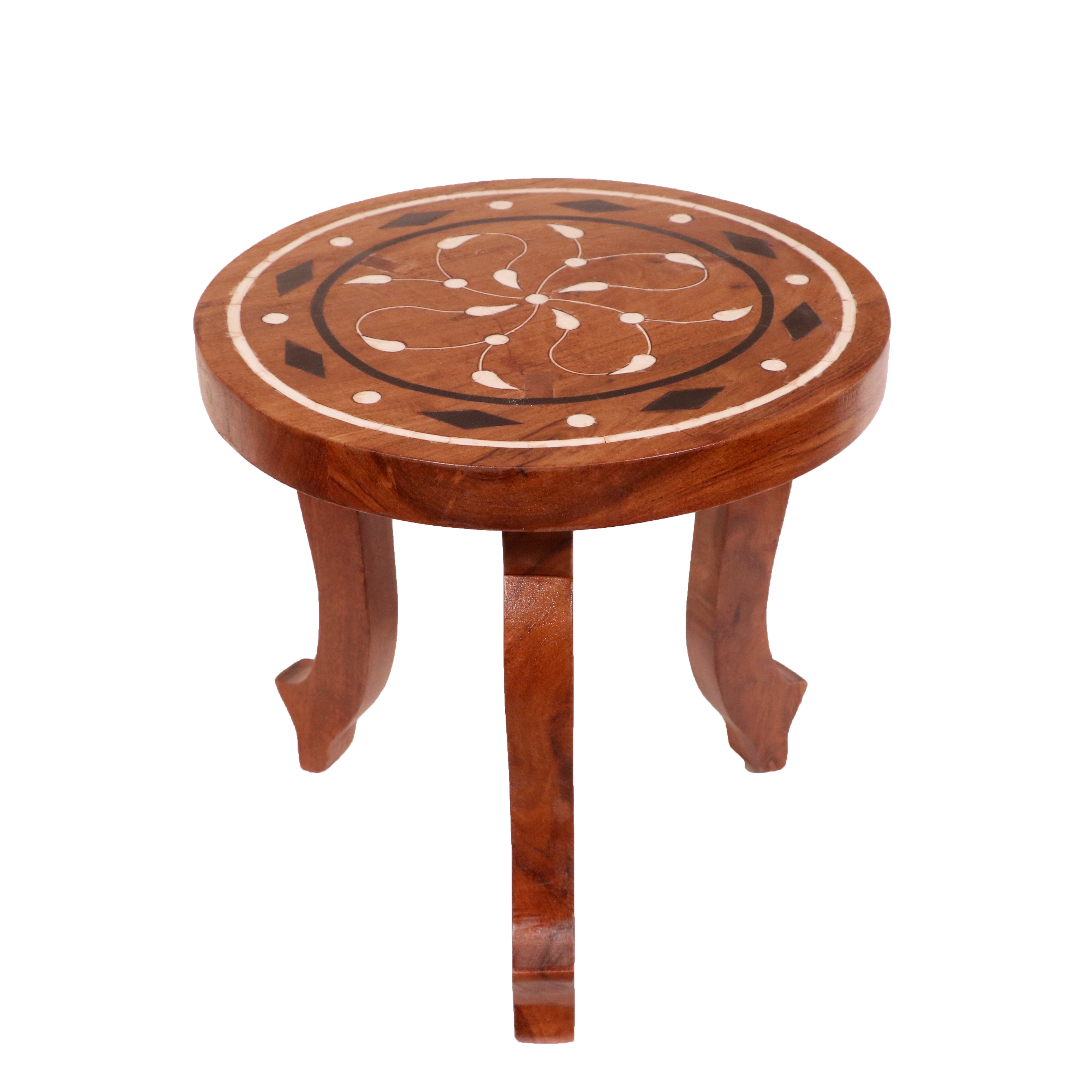Indian Irish Inlay Designed Wooden Handmade Stool for Home Stool
