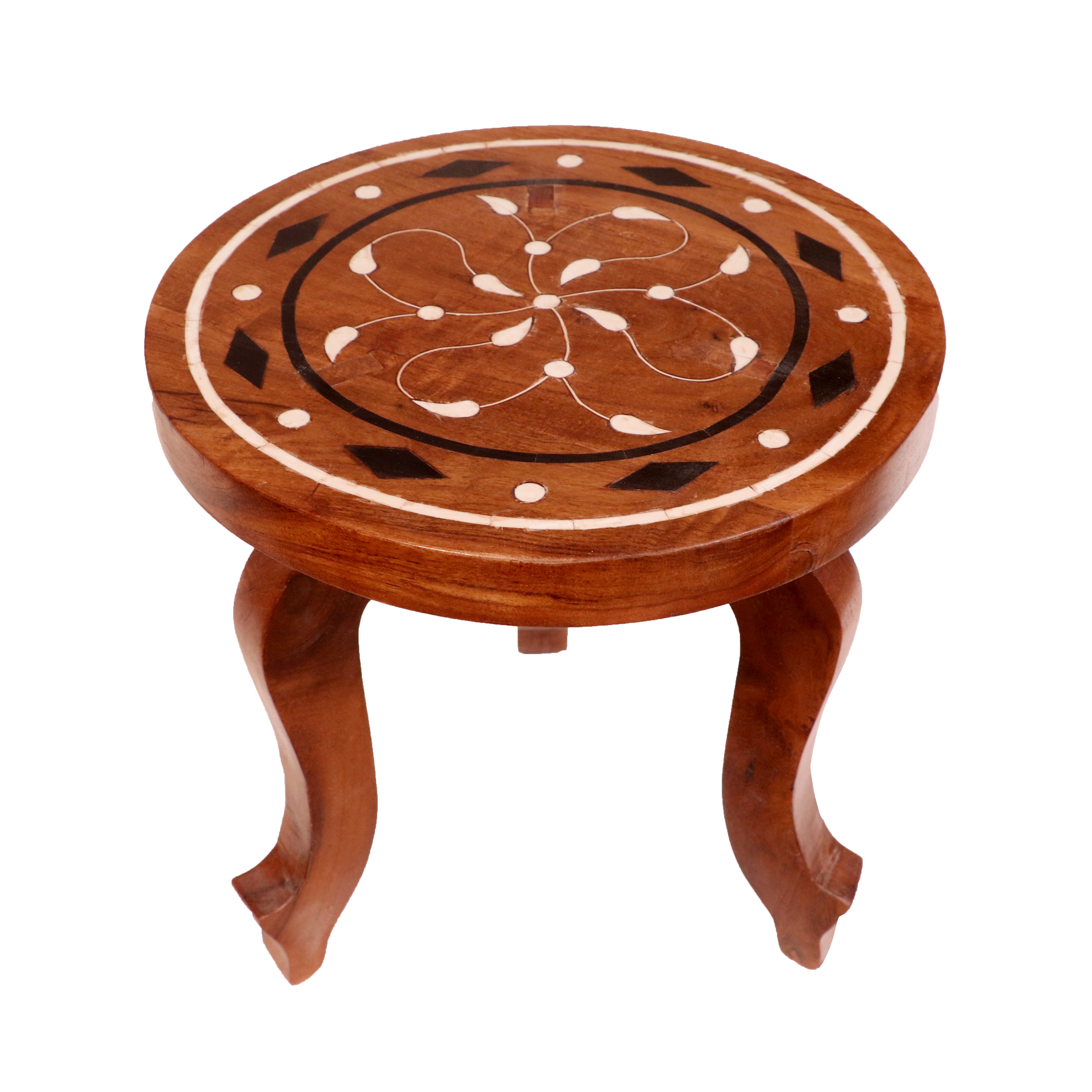 Indian Irish Inlay Designed Wooden Handmade Stool for Home Stool
