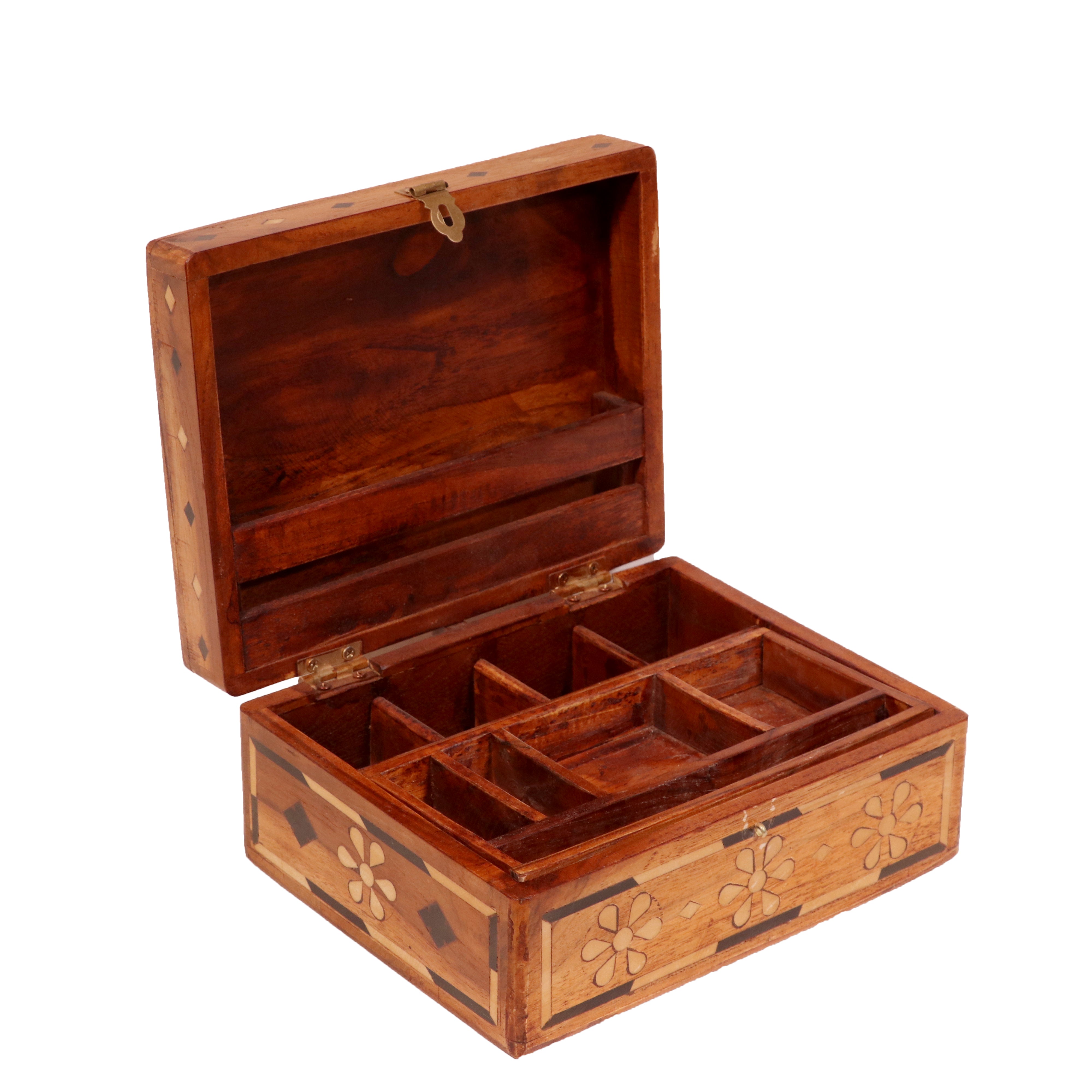 Vintage Flower Carved Style Handmade Wooden Multiple Storage Box Wooden Box