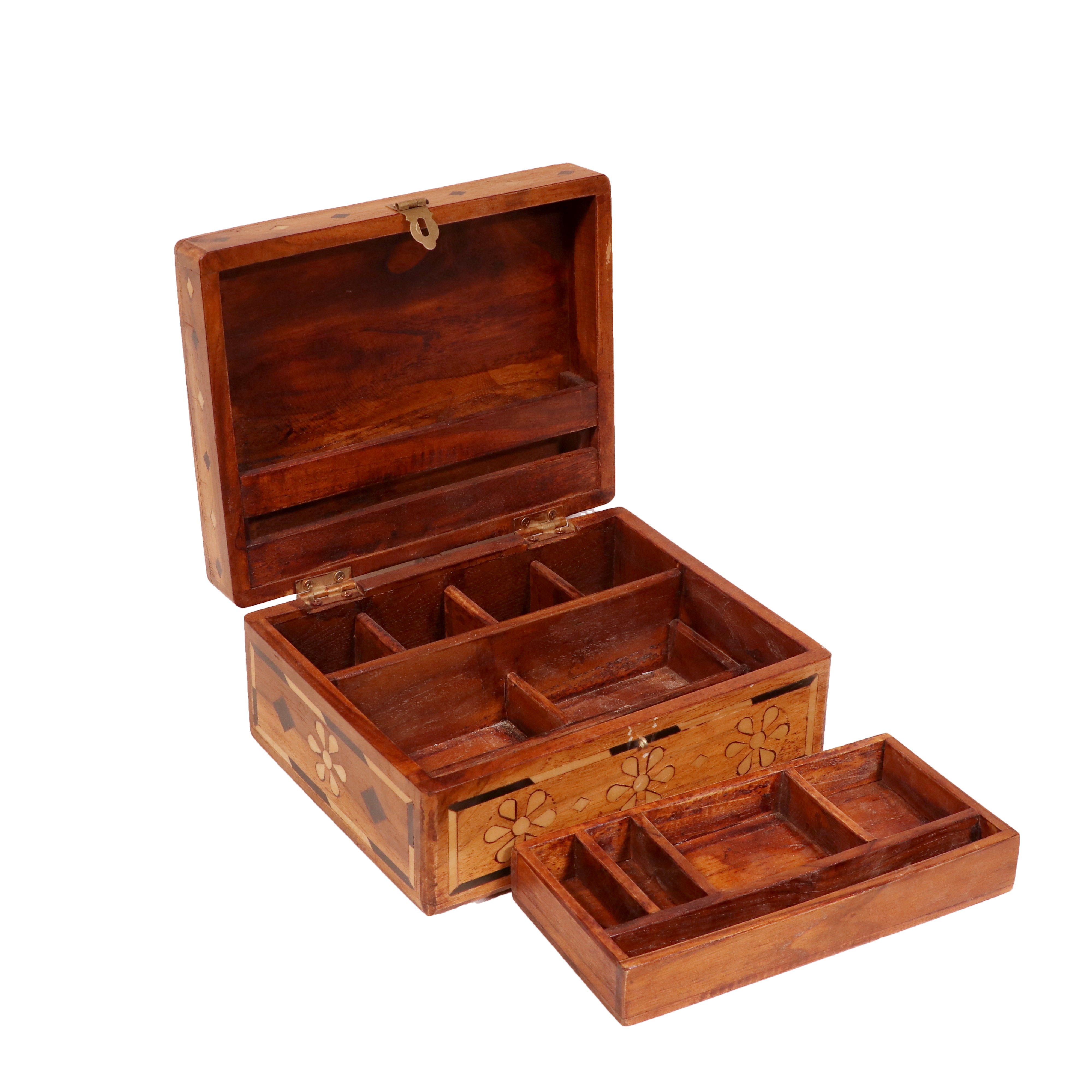 Vintage Flower Carved Style Handmade Wooden Multiple Storage Box Wooden Box