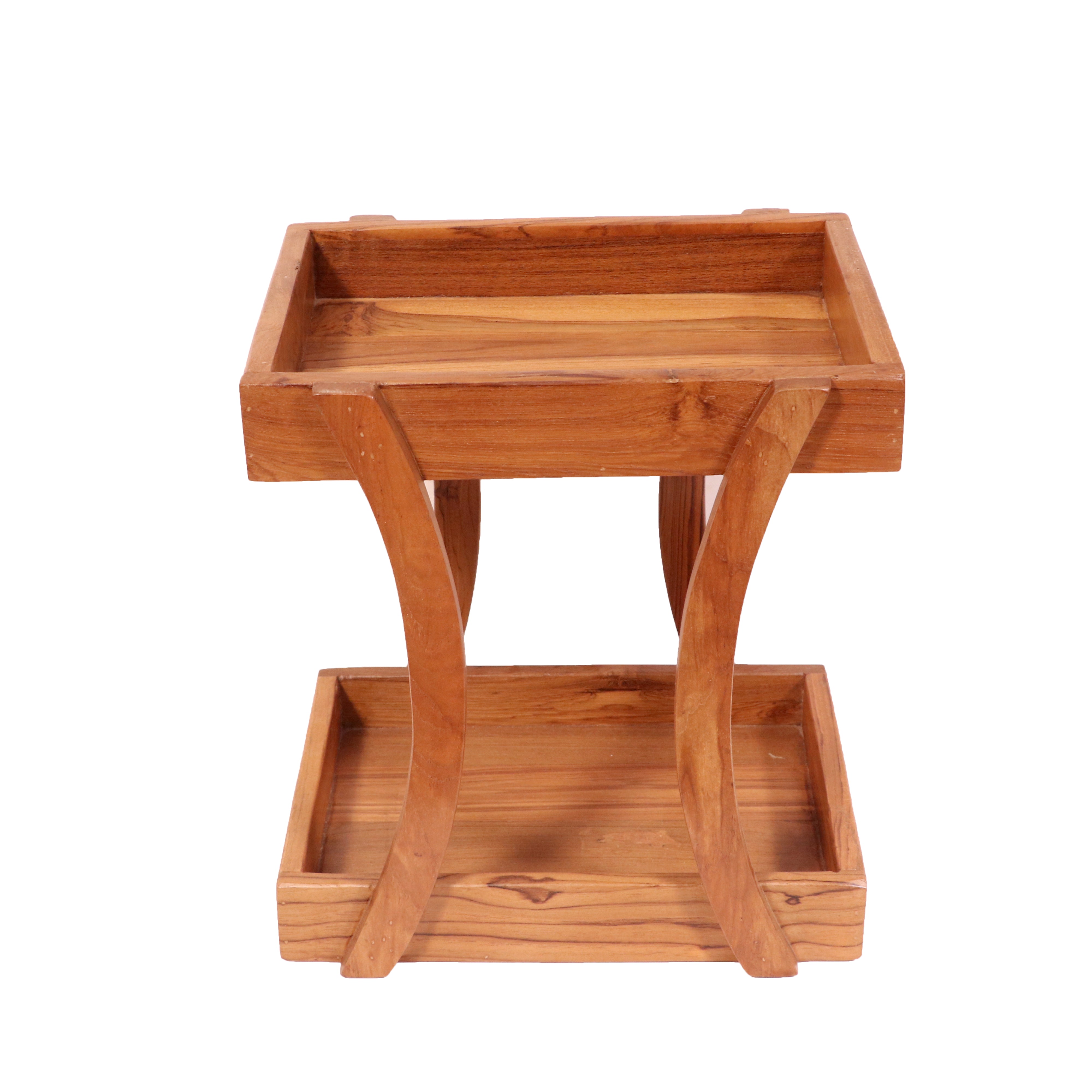 compact 2 tier teak wood desk organizer Rack