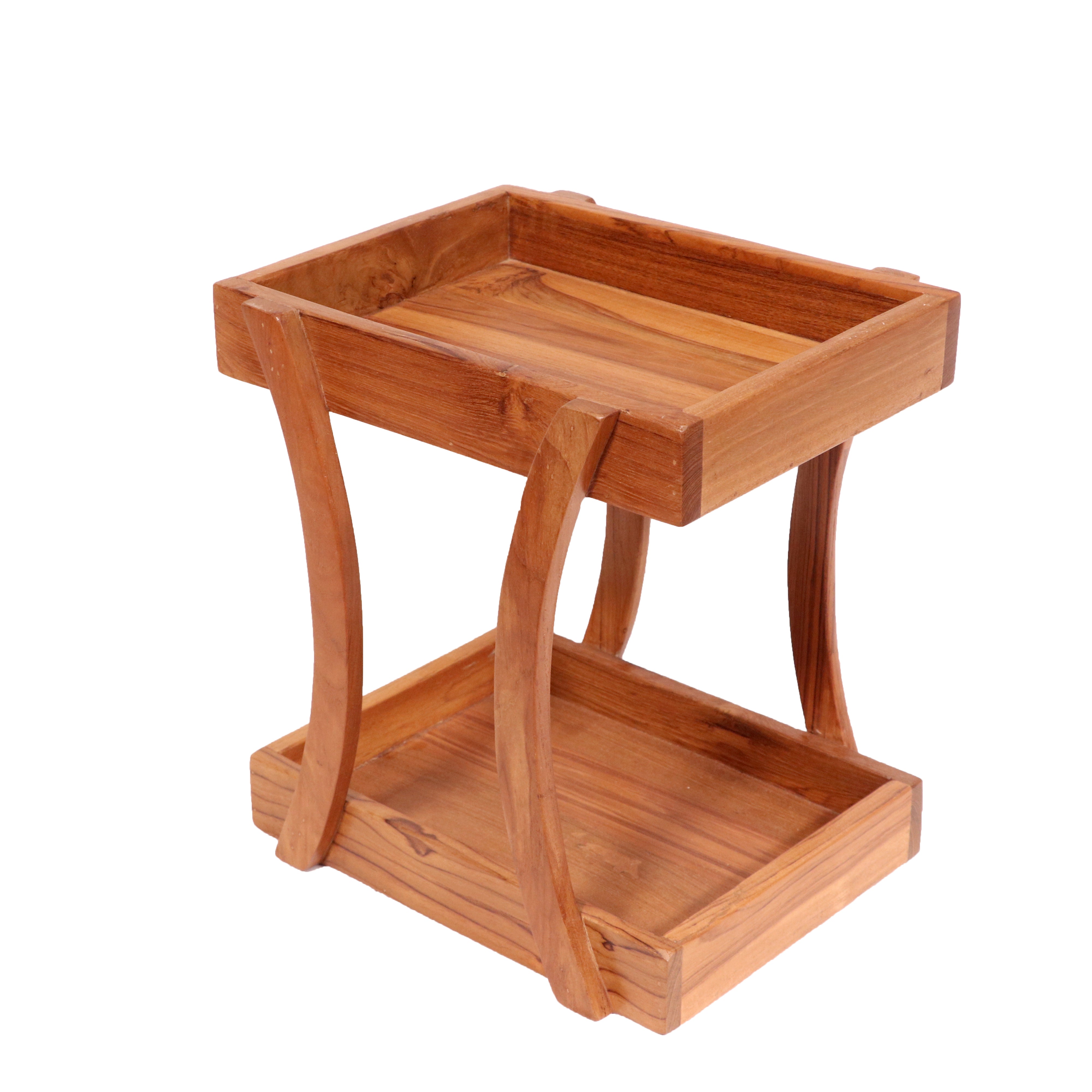 compact 2 tier teak wood desk organizer Rack