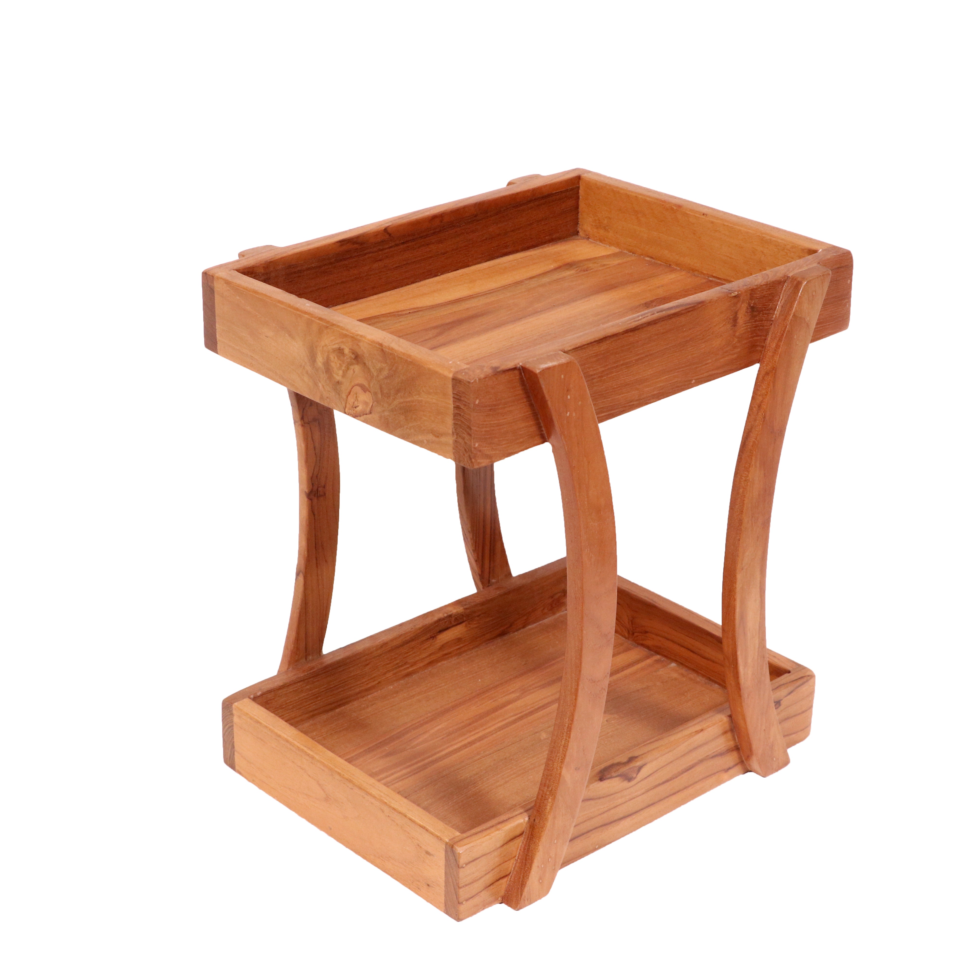 compact 2 tier teak wood desk organizer Rack