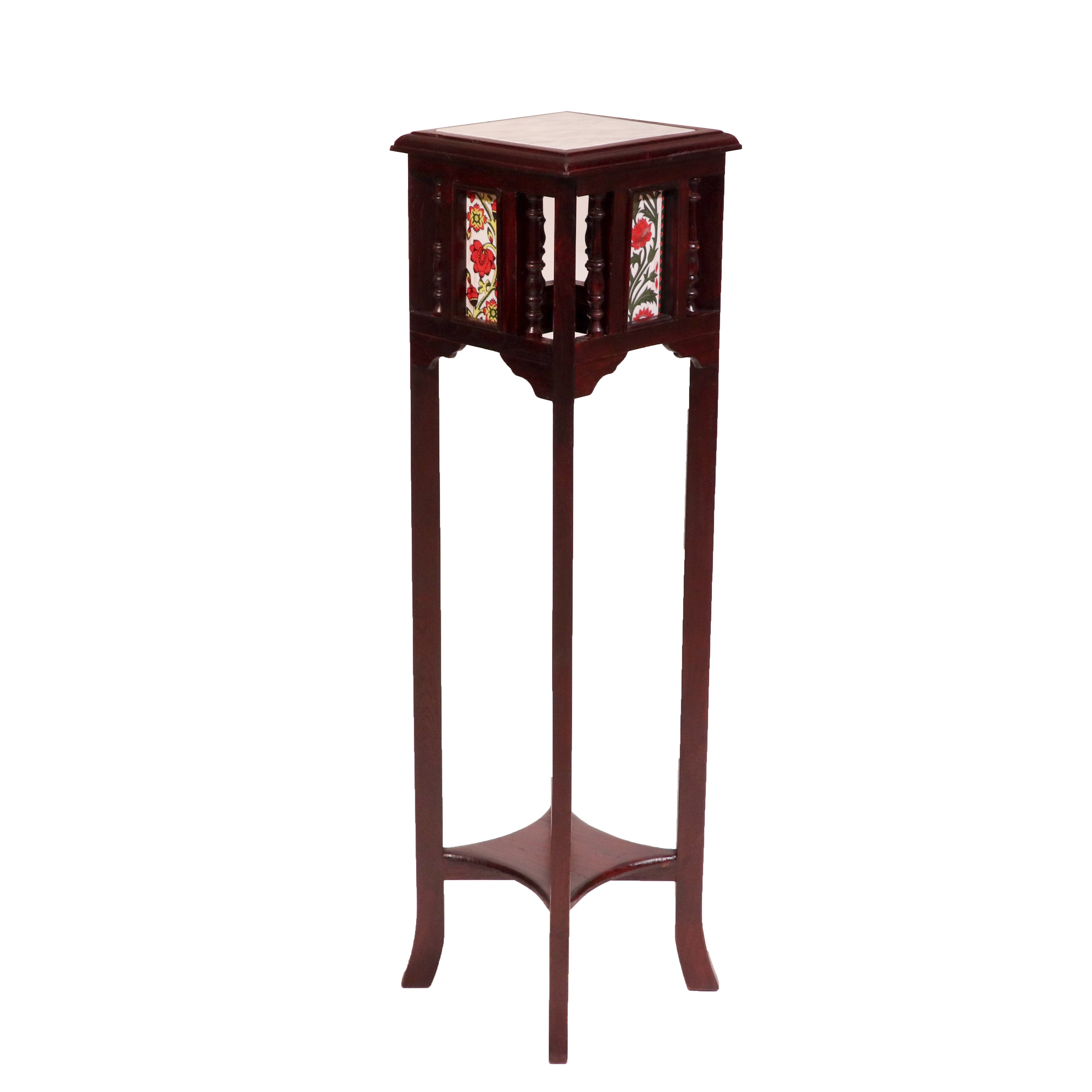 Teak ceramic tile end table with marble top 11 x 11 x 42 Inch Teak wood End Table