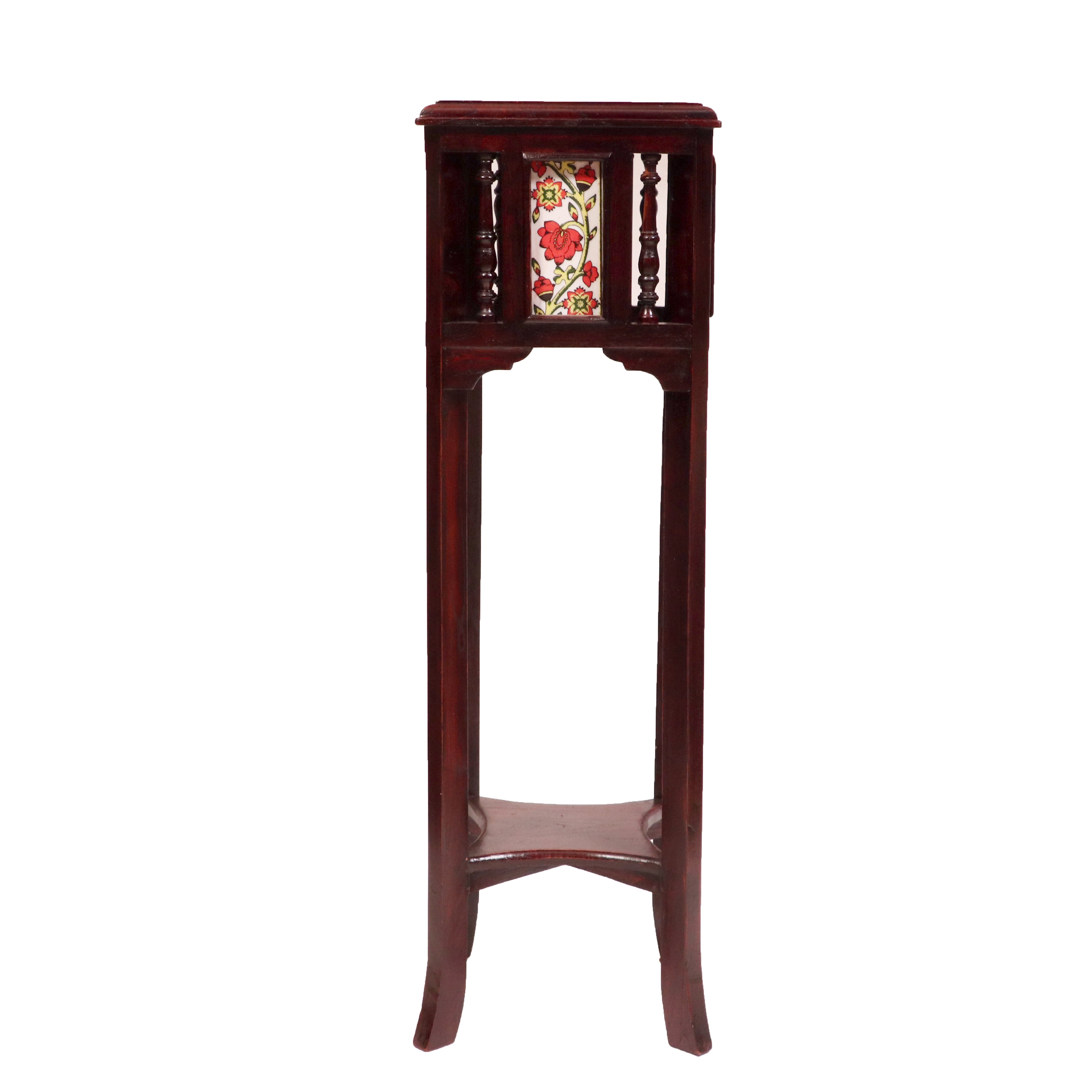Teak ceramic tile end table with marble top End Table