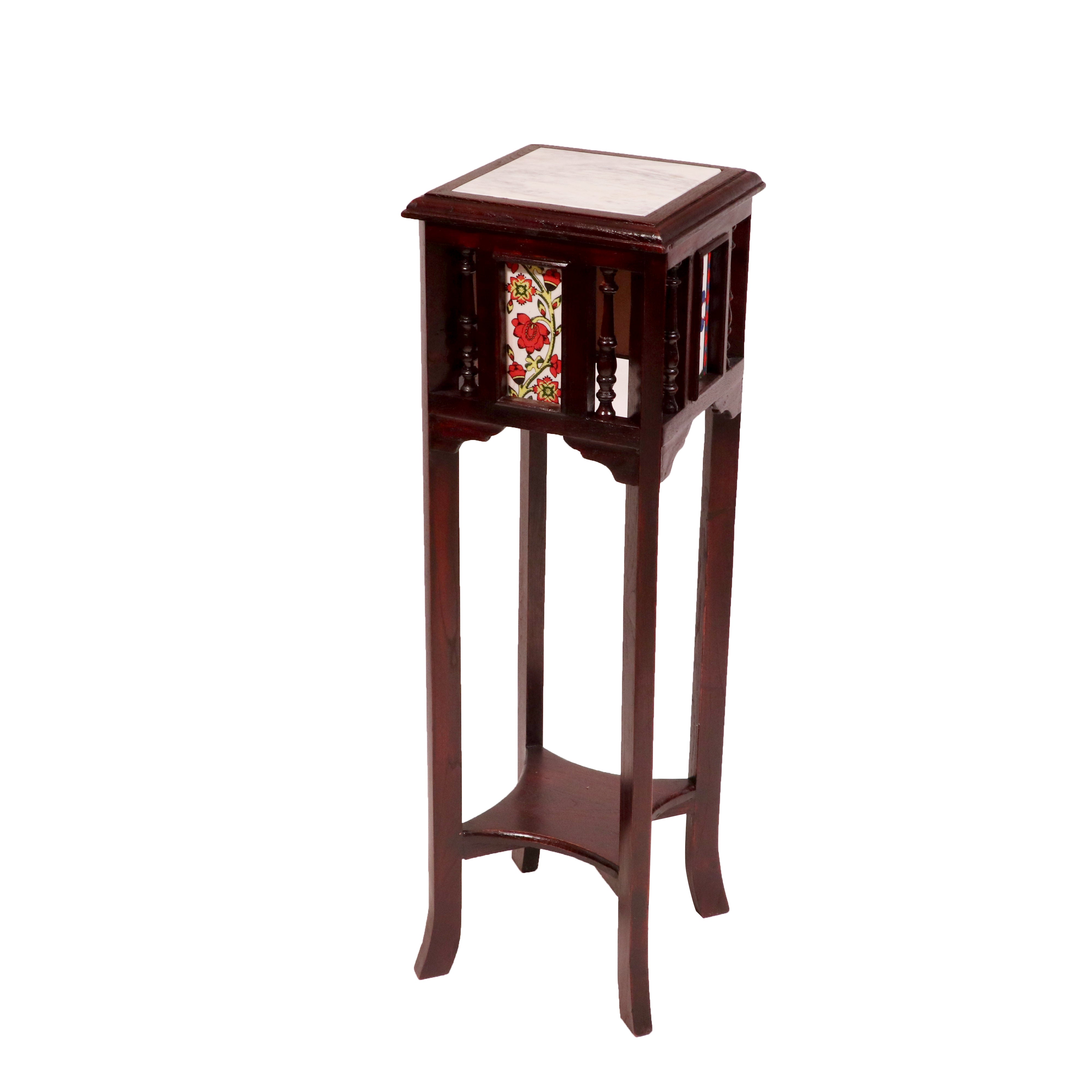 Teak ceramic tile end table with marble top 11 x 11 x 36 Inch Teak wood End Table