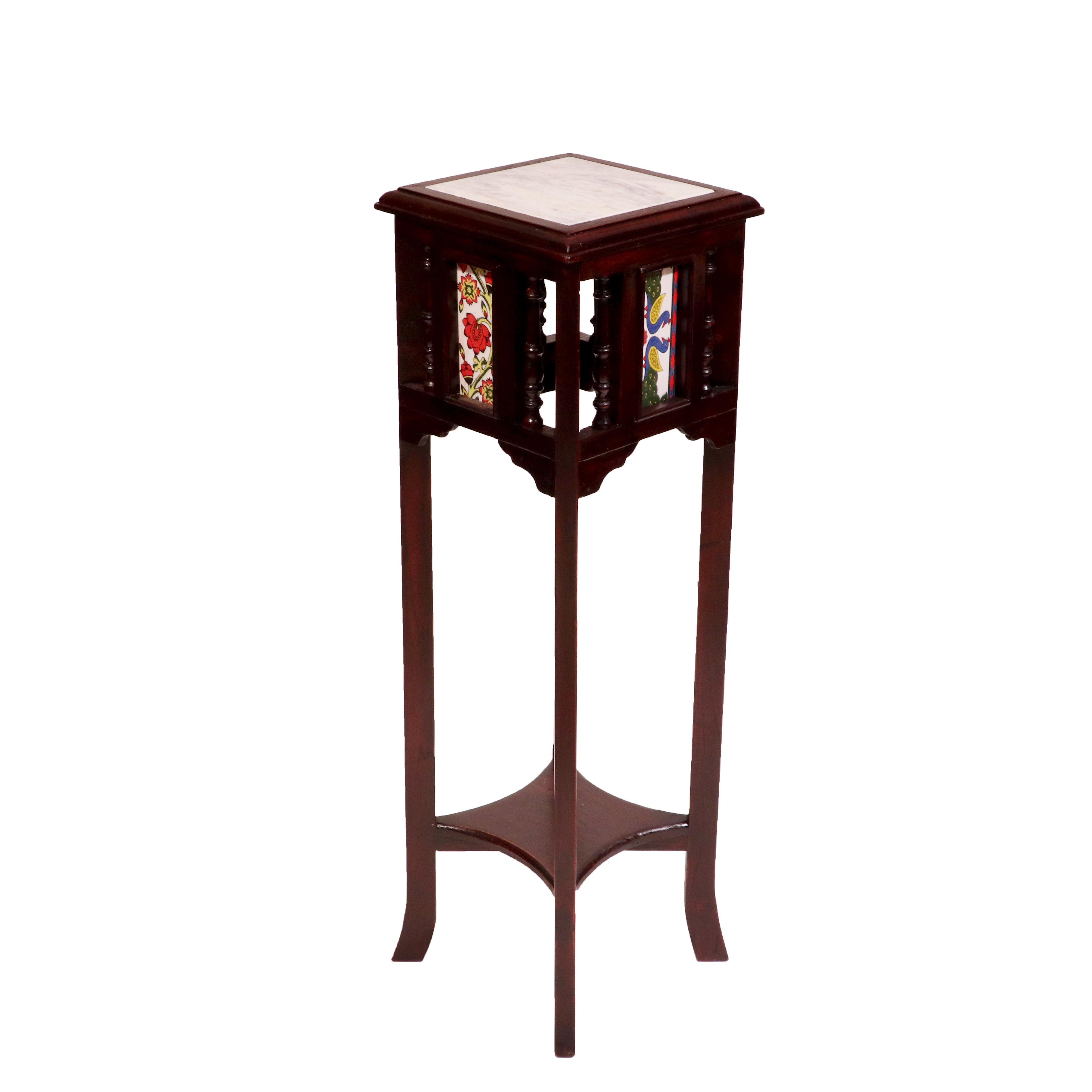 Teak ceramic tile end table with marble top 11 x 11 x 36 Inch Acacia wood End Table