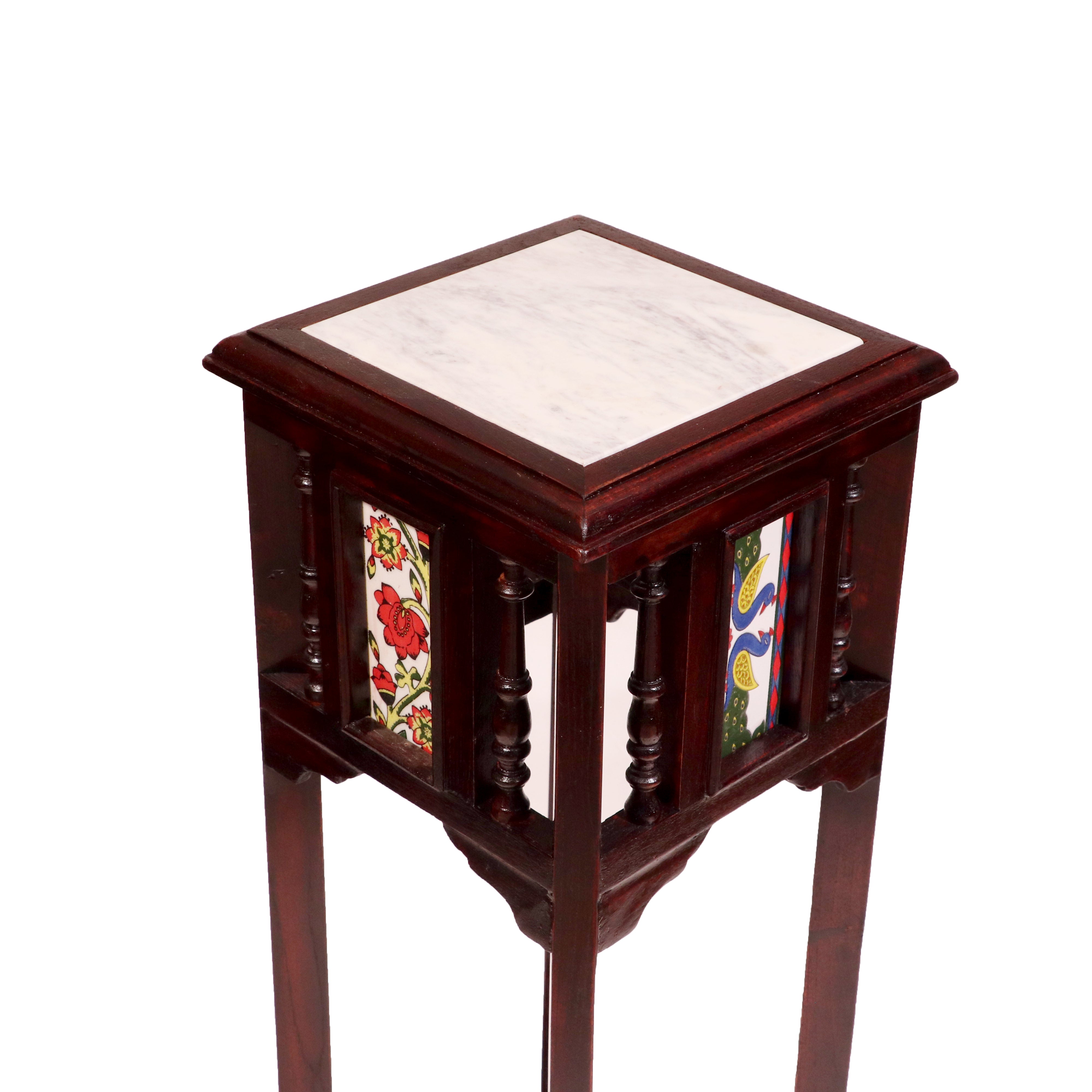 Teak ceramic tile end table with marble top End Table