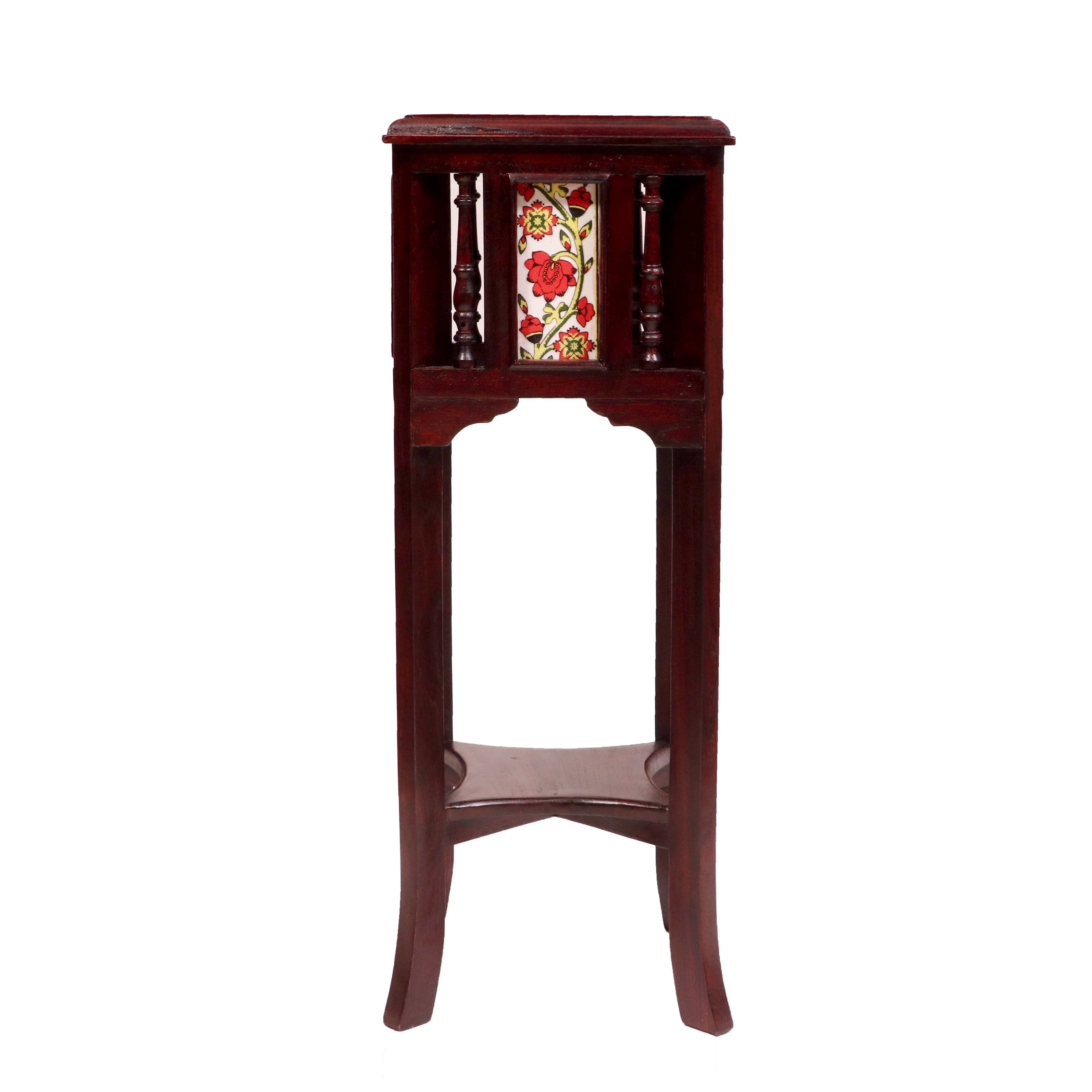 Teak ceramic tile end table with marble top End Table