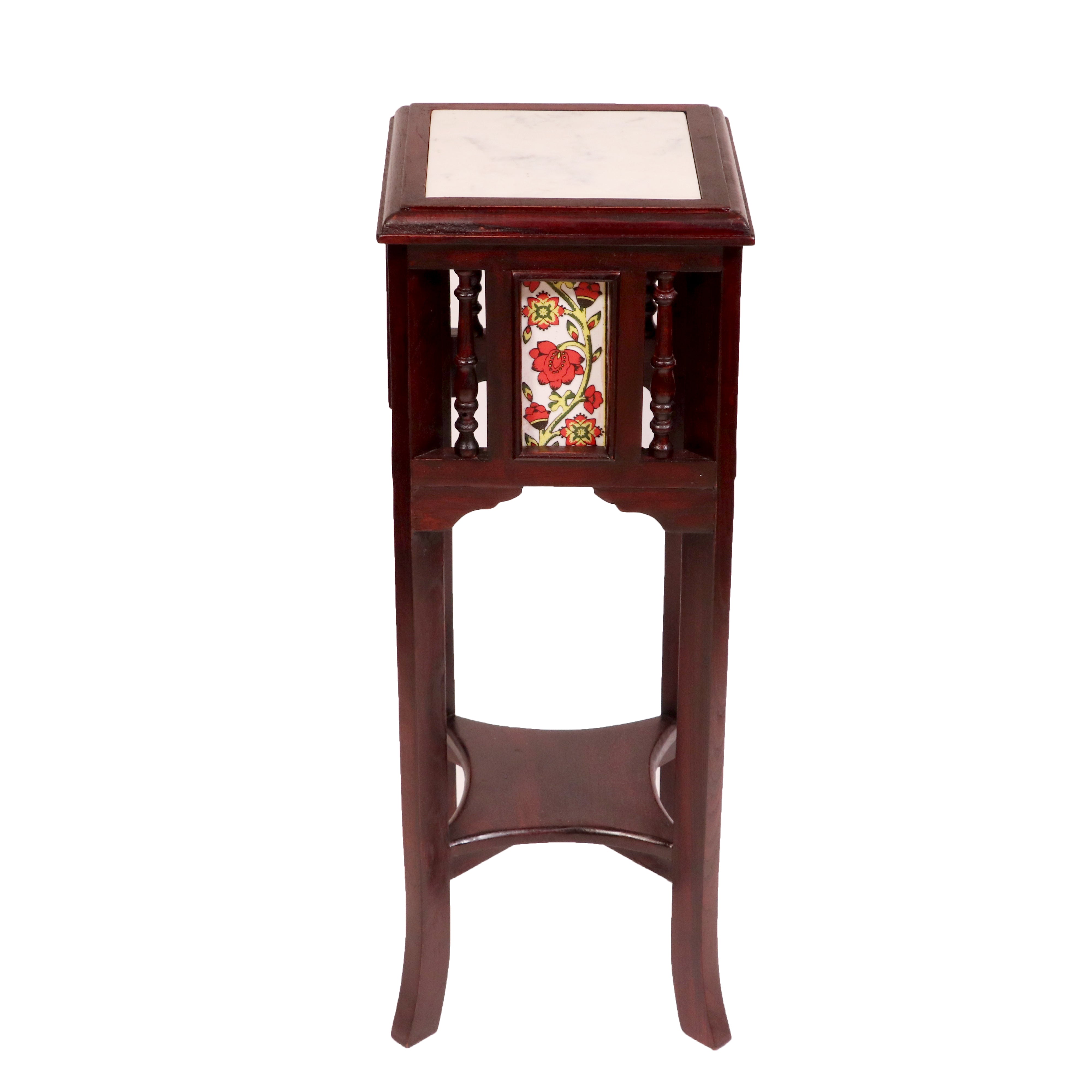 Teak ceramic tile end table with marble top End Table
