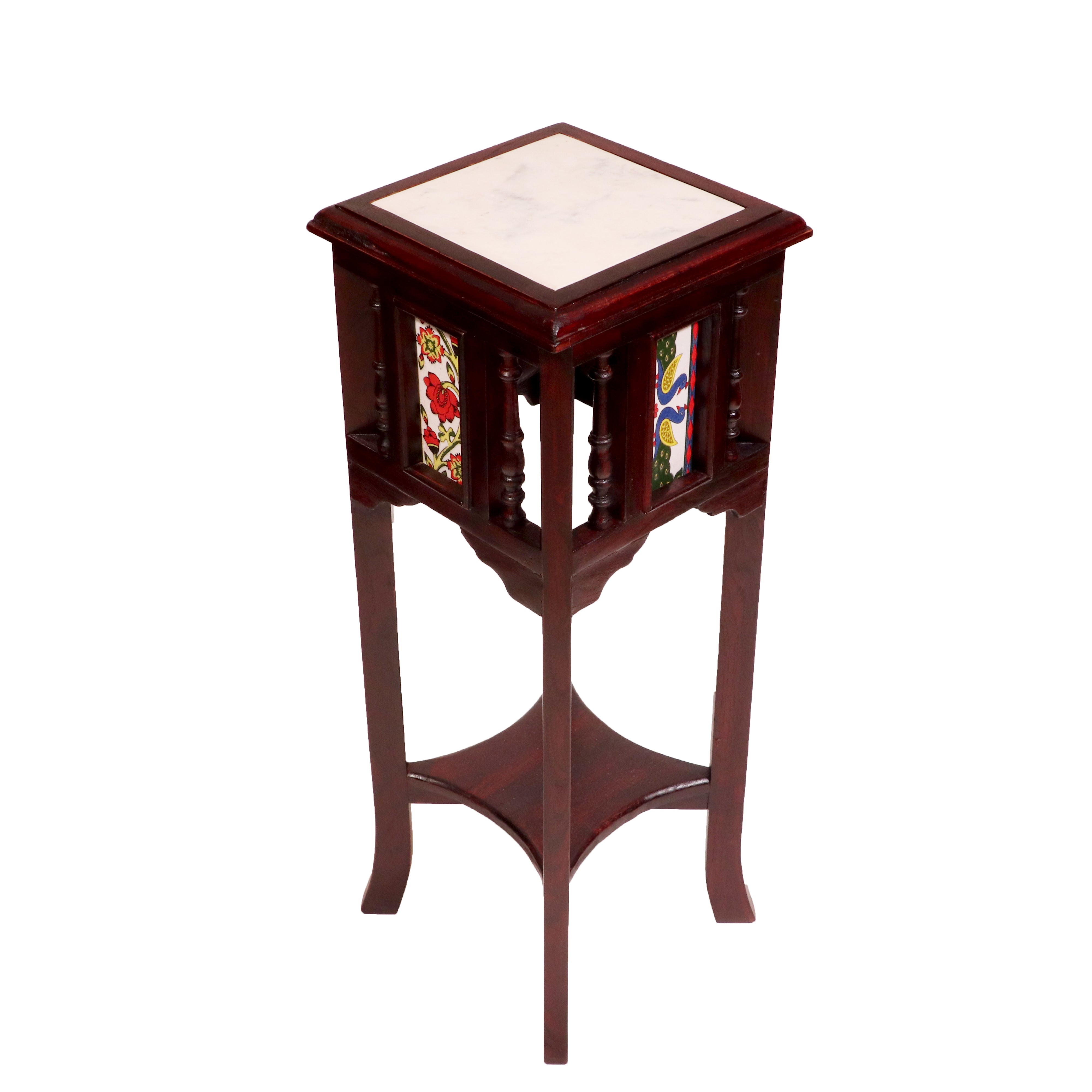 Teak ceramic tile end table with marble top End Table