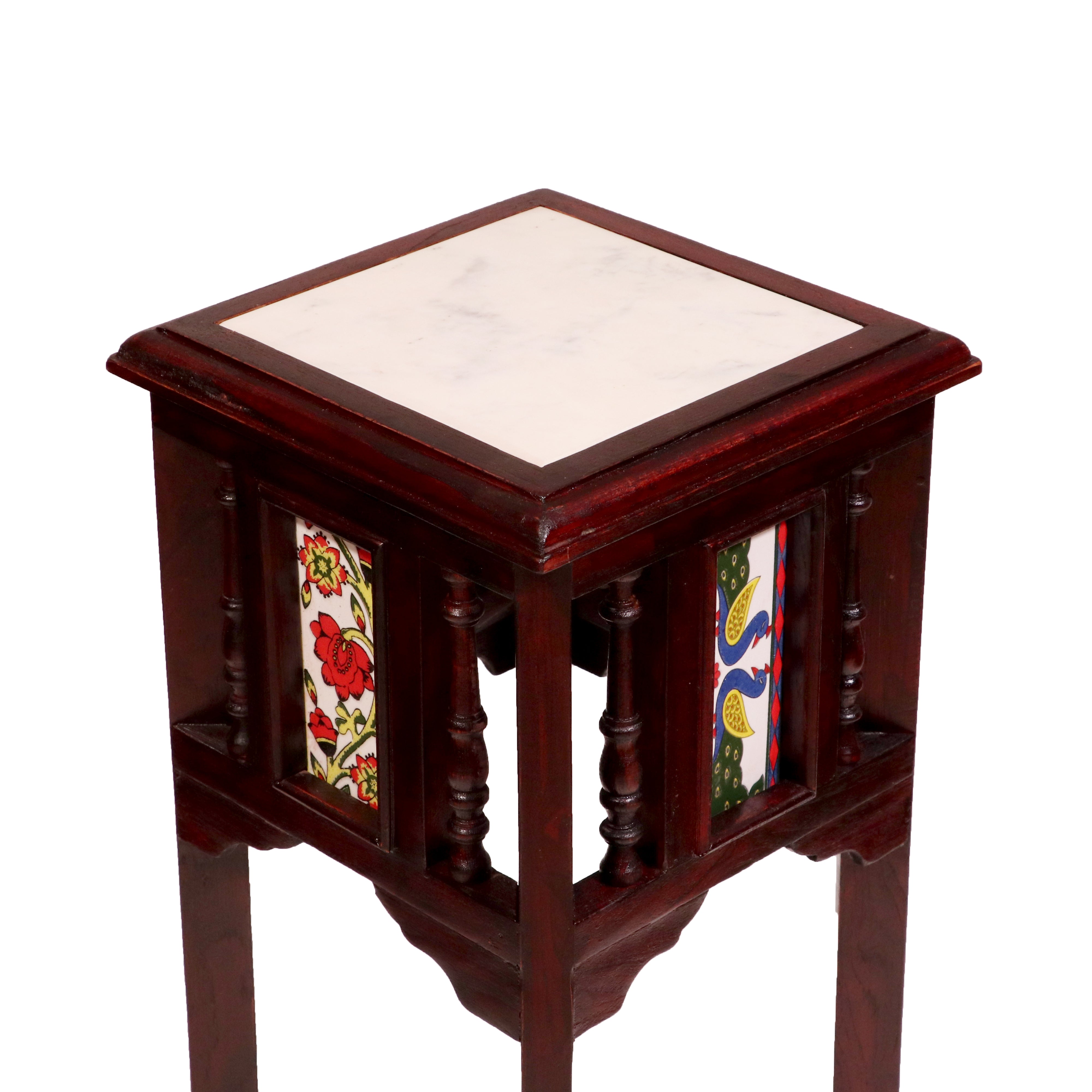 Teak ceramic tile end table with marble top End Table