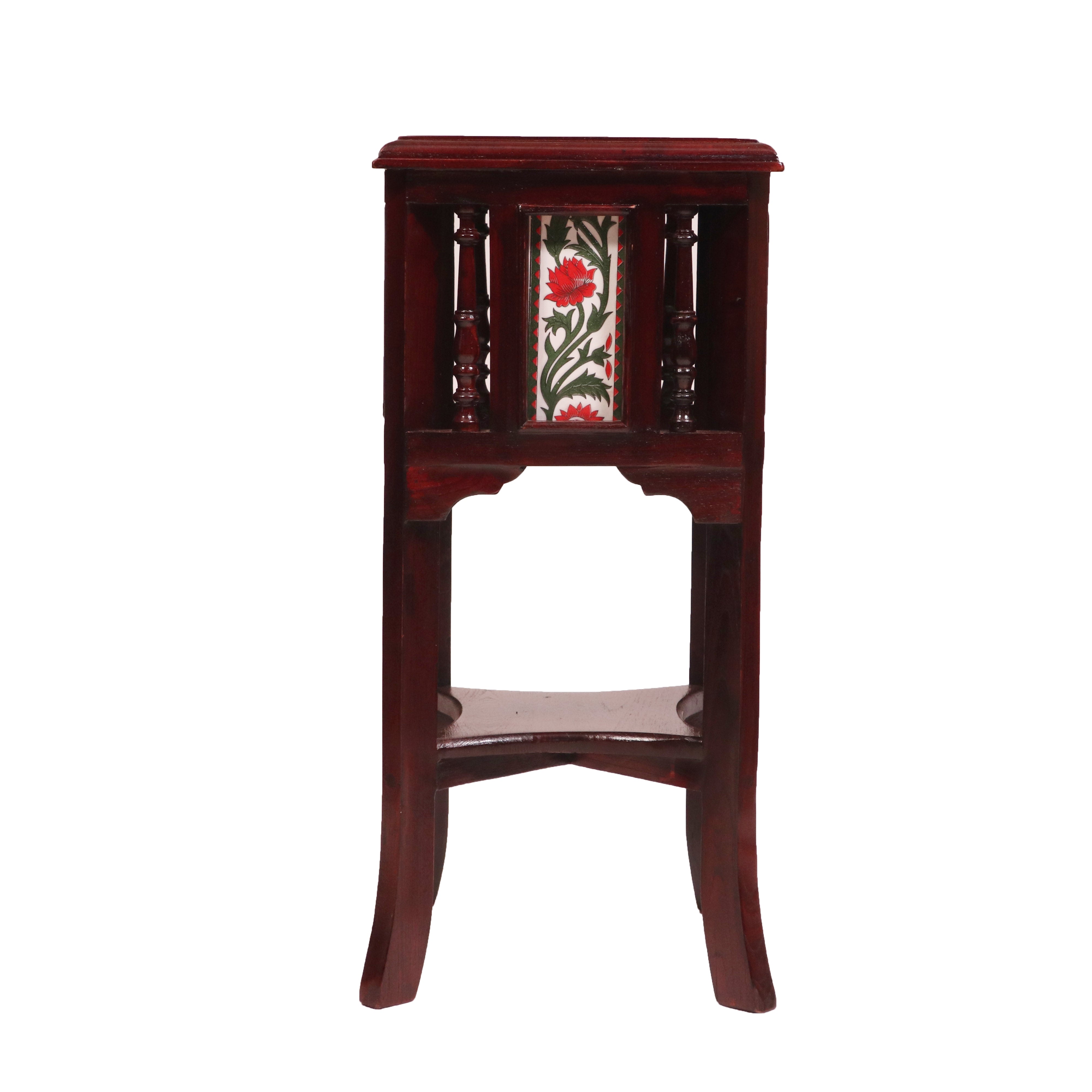 Teak ceramic tile end table with marble top End Table