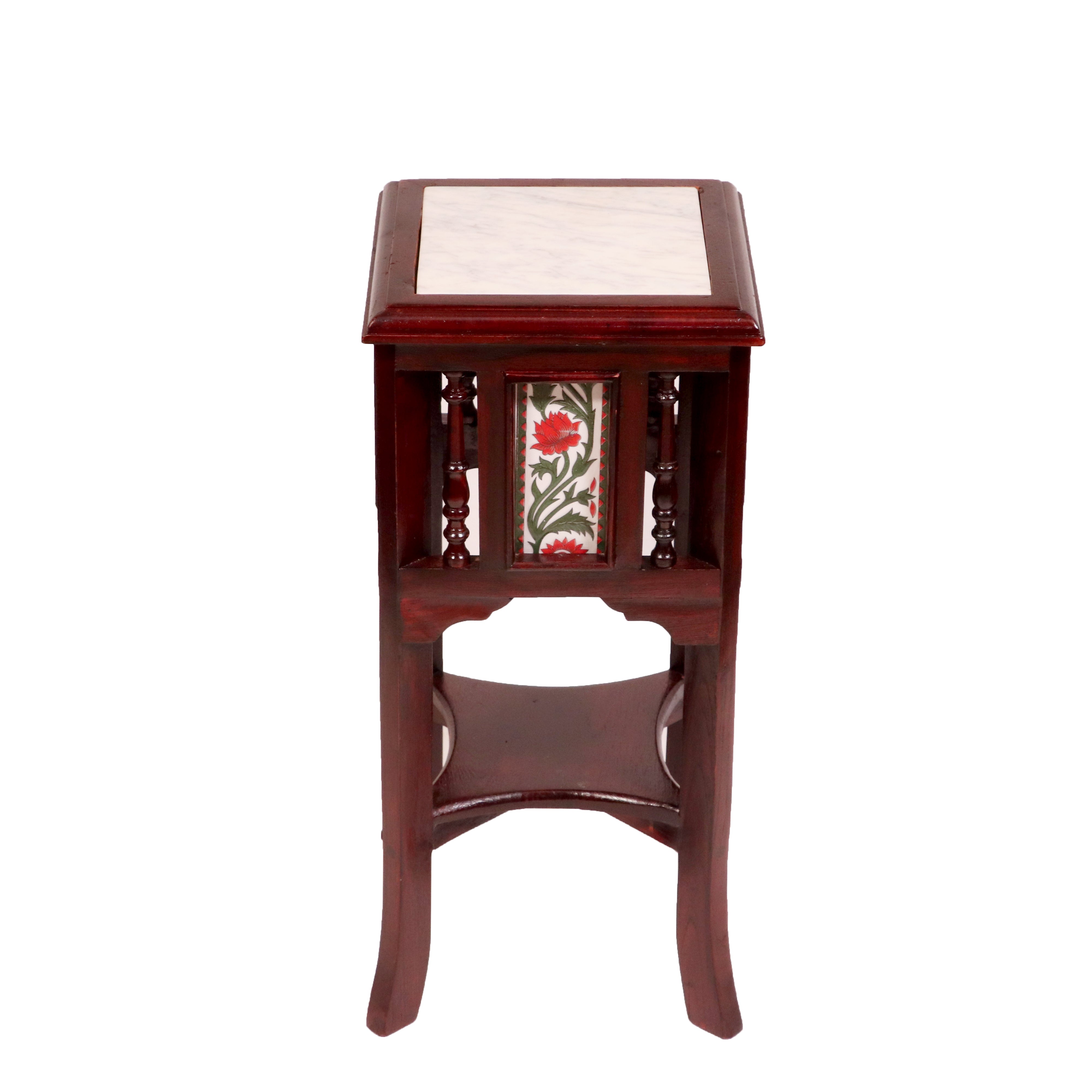 Teak ceramic tile end table with marble top End Table