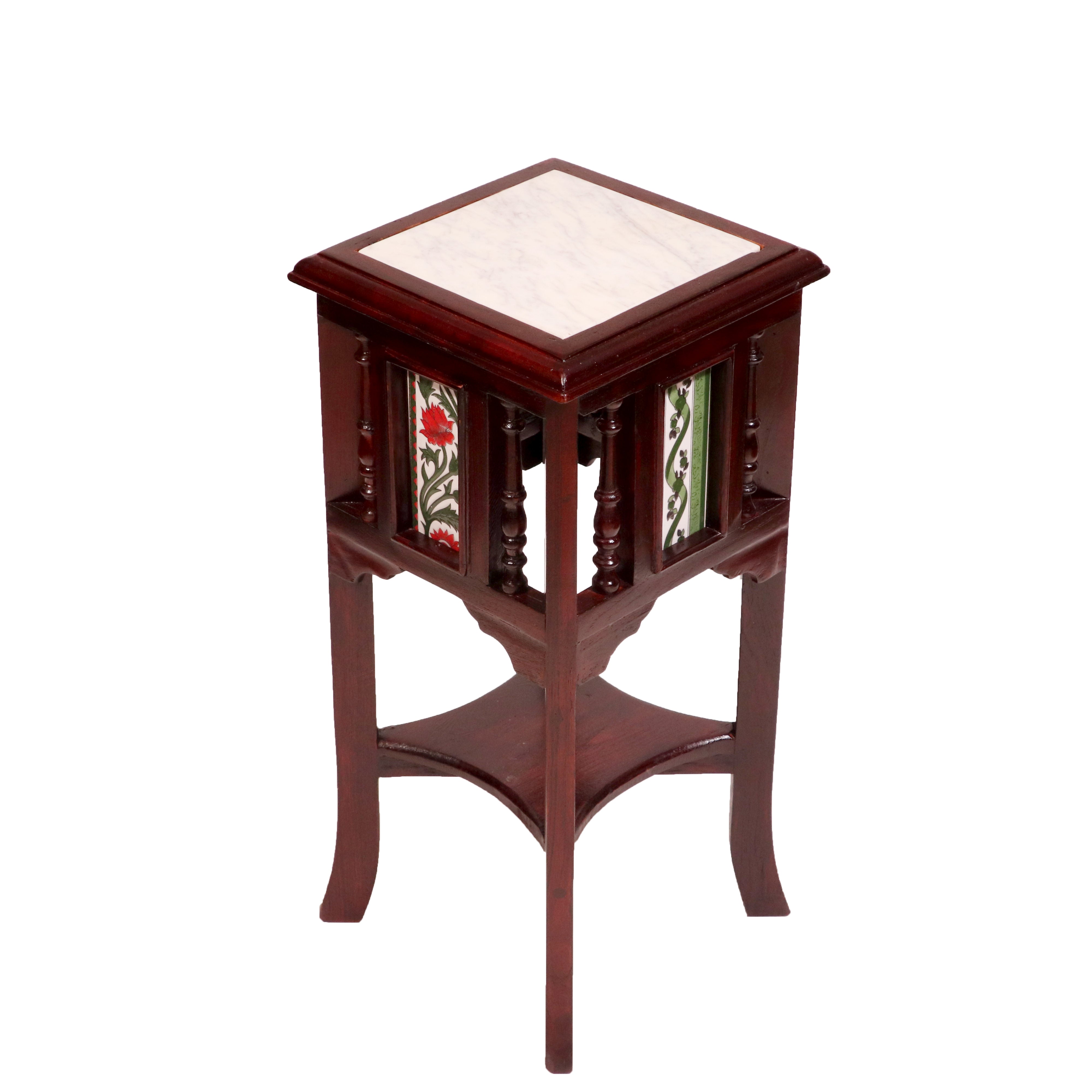 Teak ceramic tile end table with marble top End Table