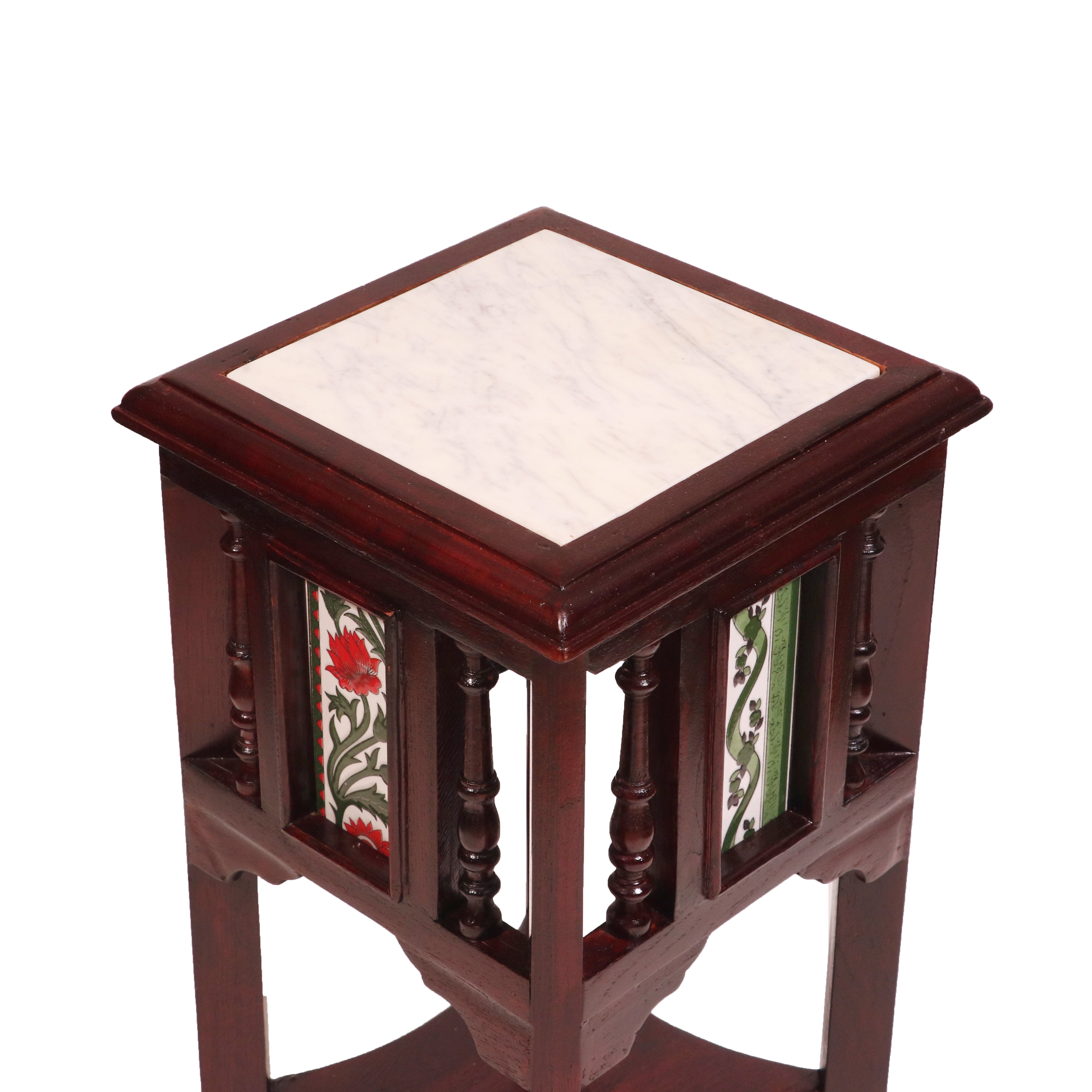 Teak ceramic tile end table with marble top End Table