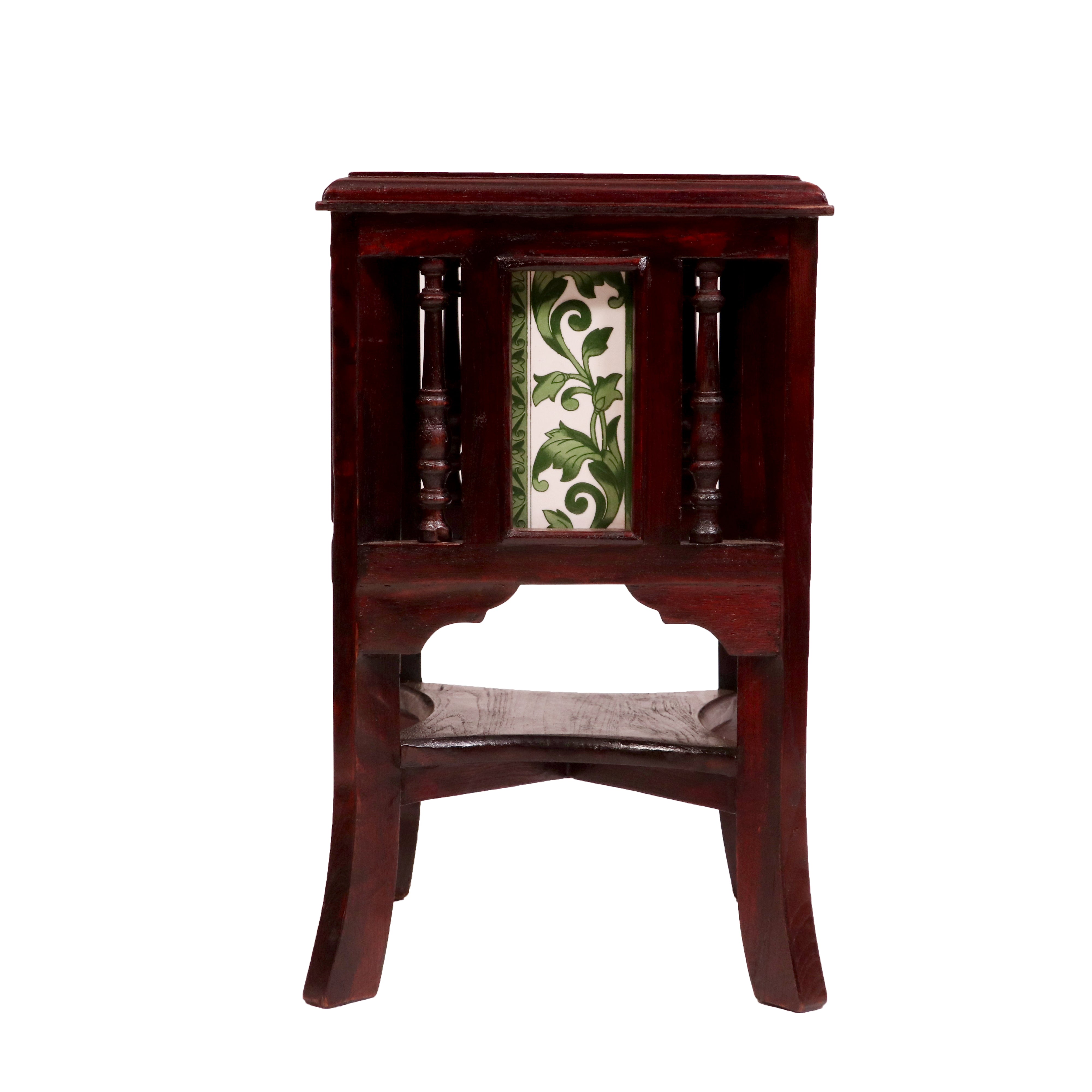 Teak ceramic tile end table with marble top End Table