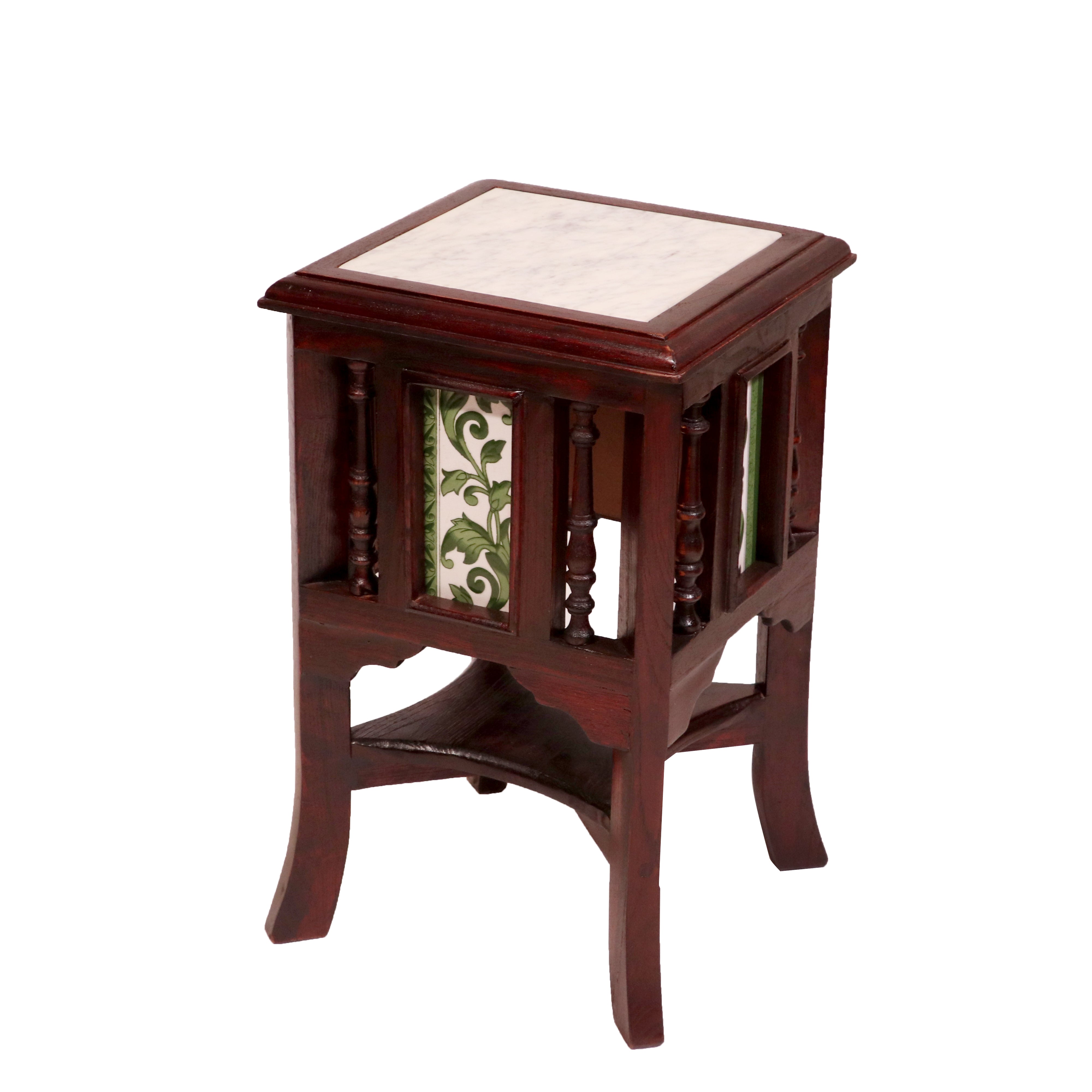 Teak ceramic tile end table with marble top 11 x 11 x 18 Inch Teak wood End Table