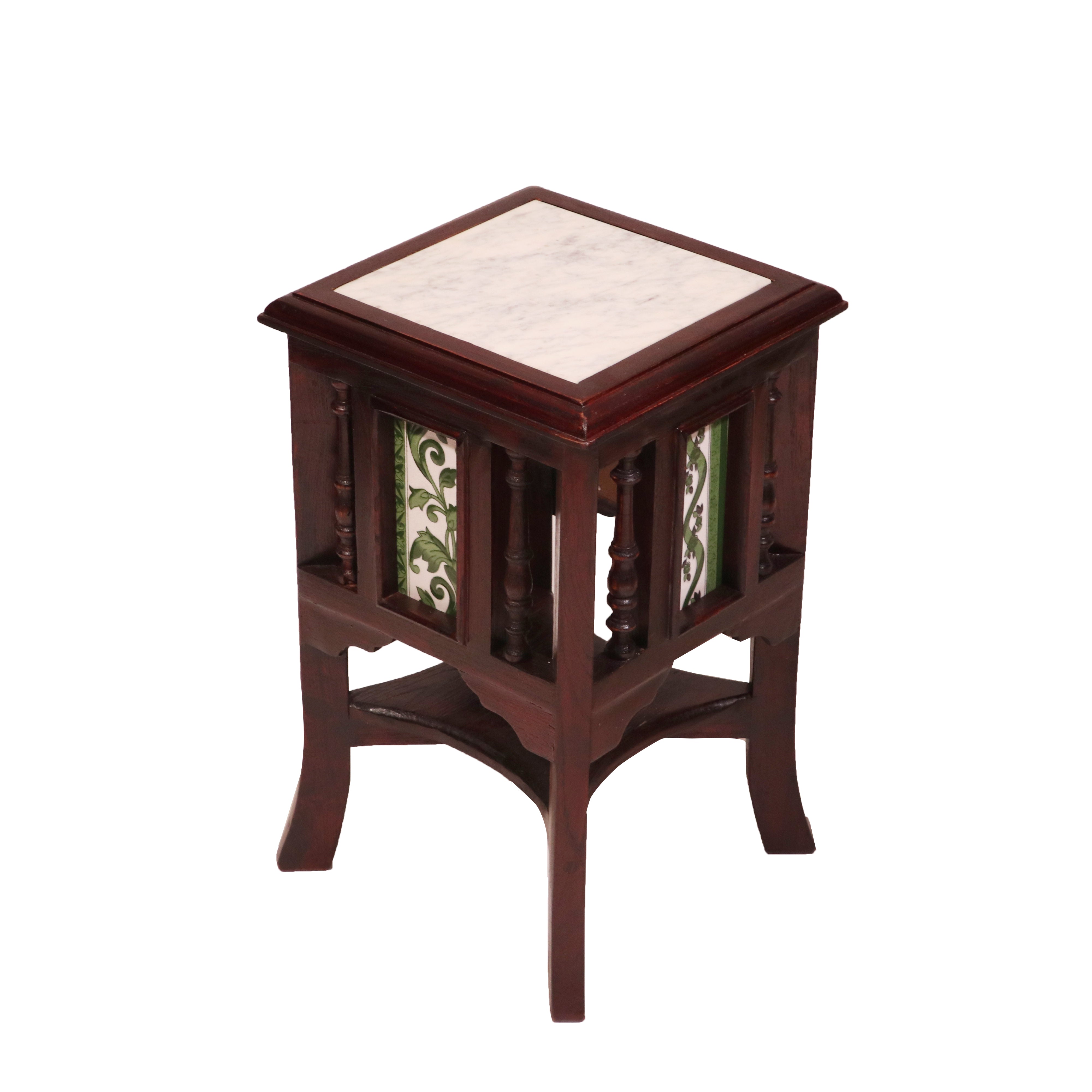 Teak ceramic tile end table with marble top 11 x 11 x 18 Inch Acacia wood End Table