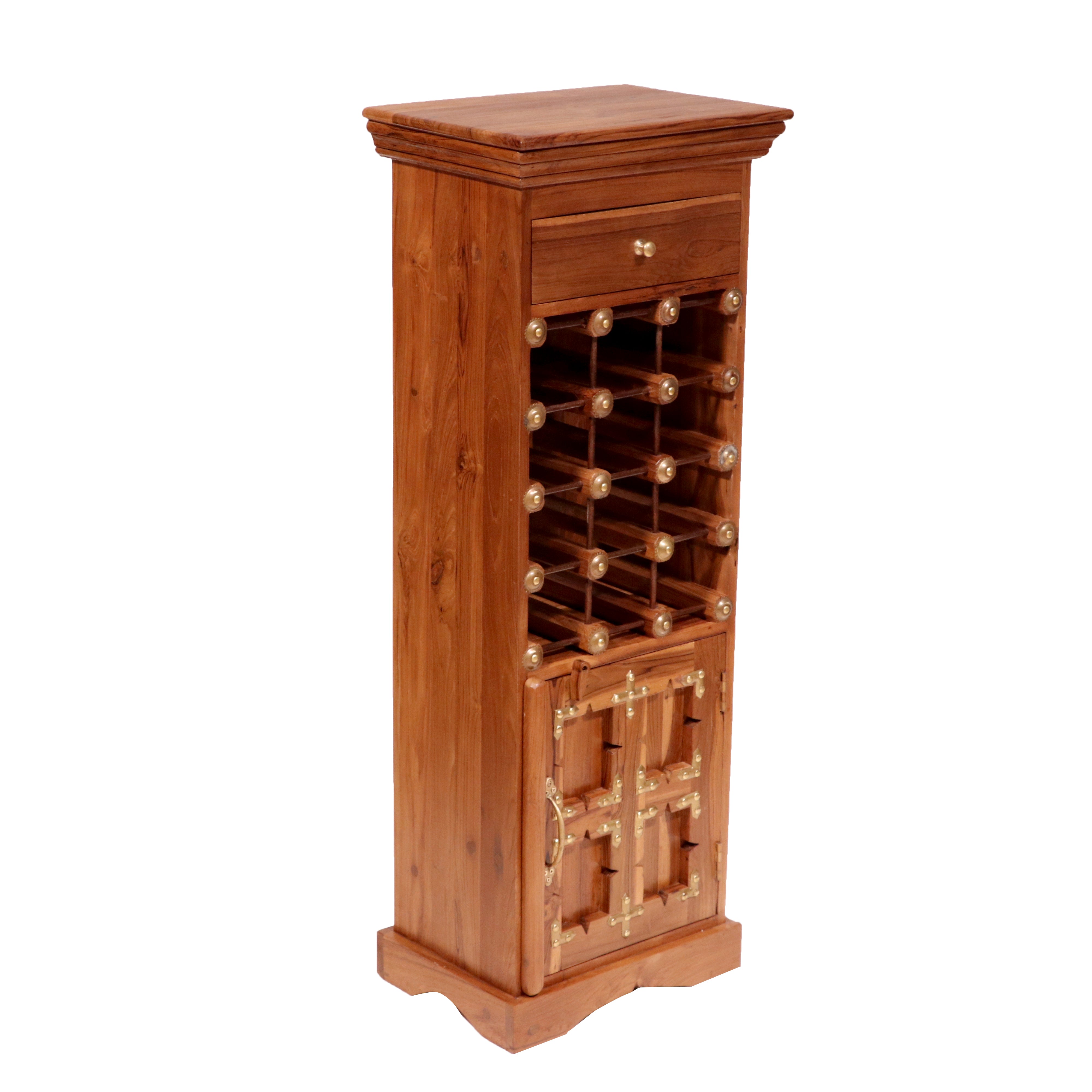 Natural polsih Teak Classic Framed Standing Bar Bar Cabinet