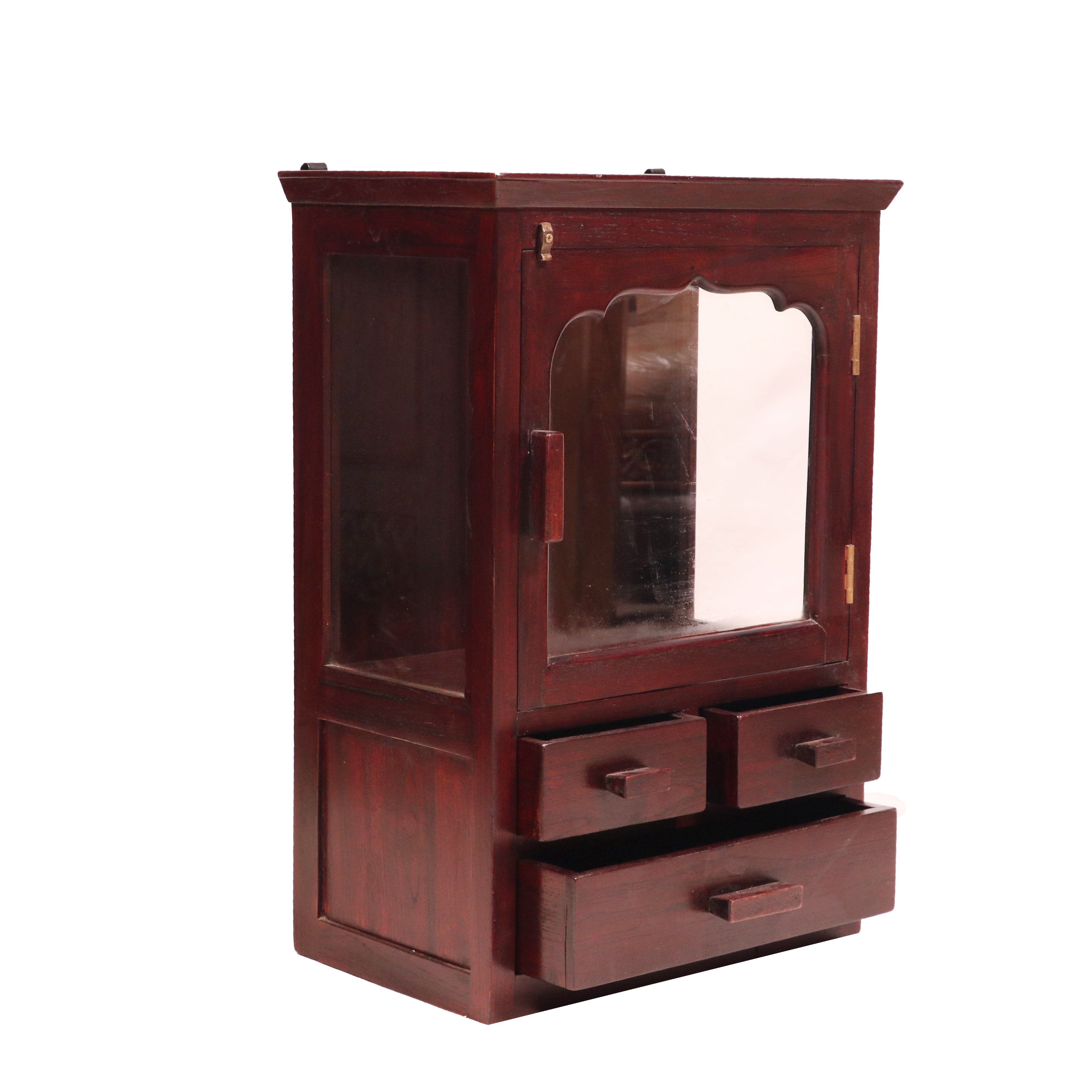 Wooden 3 Drawer 1 Glass Door Wall Cabinet Mahogany Touch Teak wood Wall Cabinet