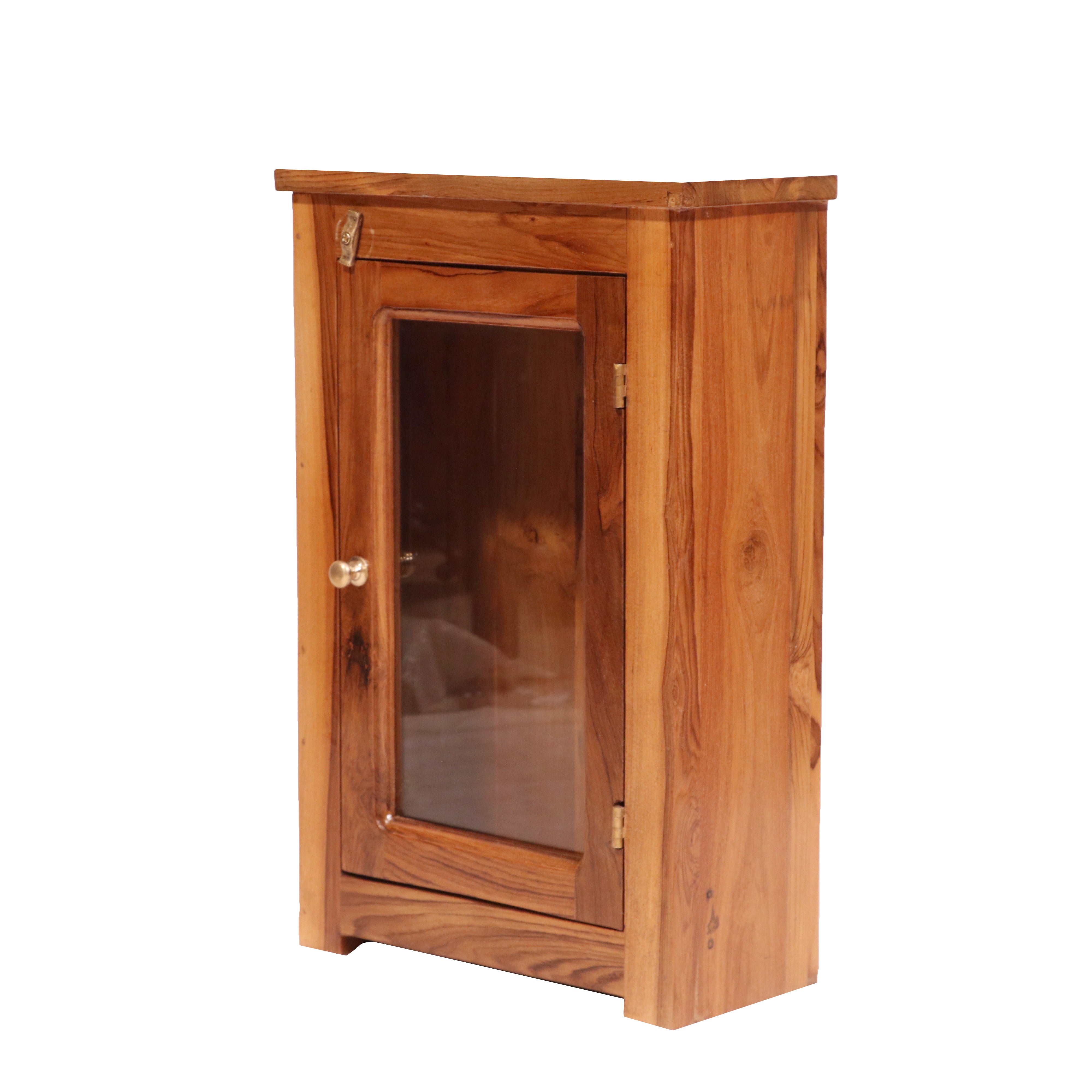 Solid teak glass door compact wall hanging cabinet Rack