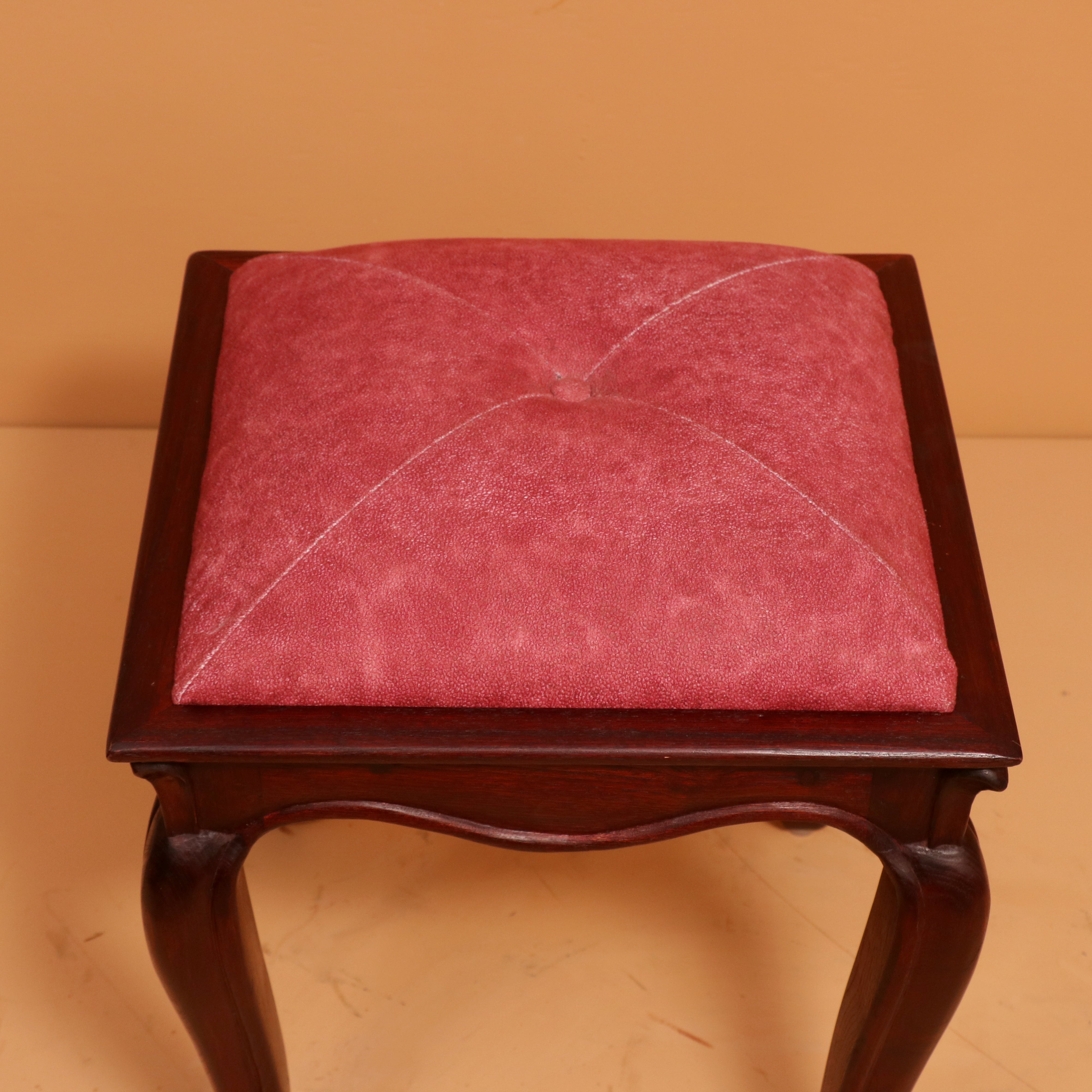 Dark Pink Classic Wooden Carved Stool Stool