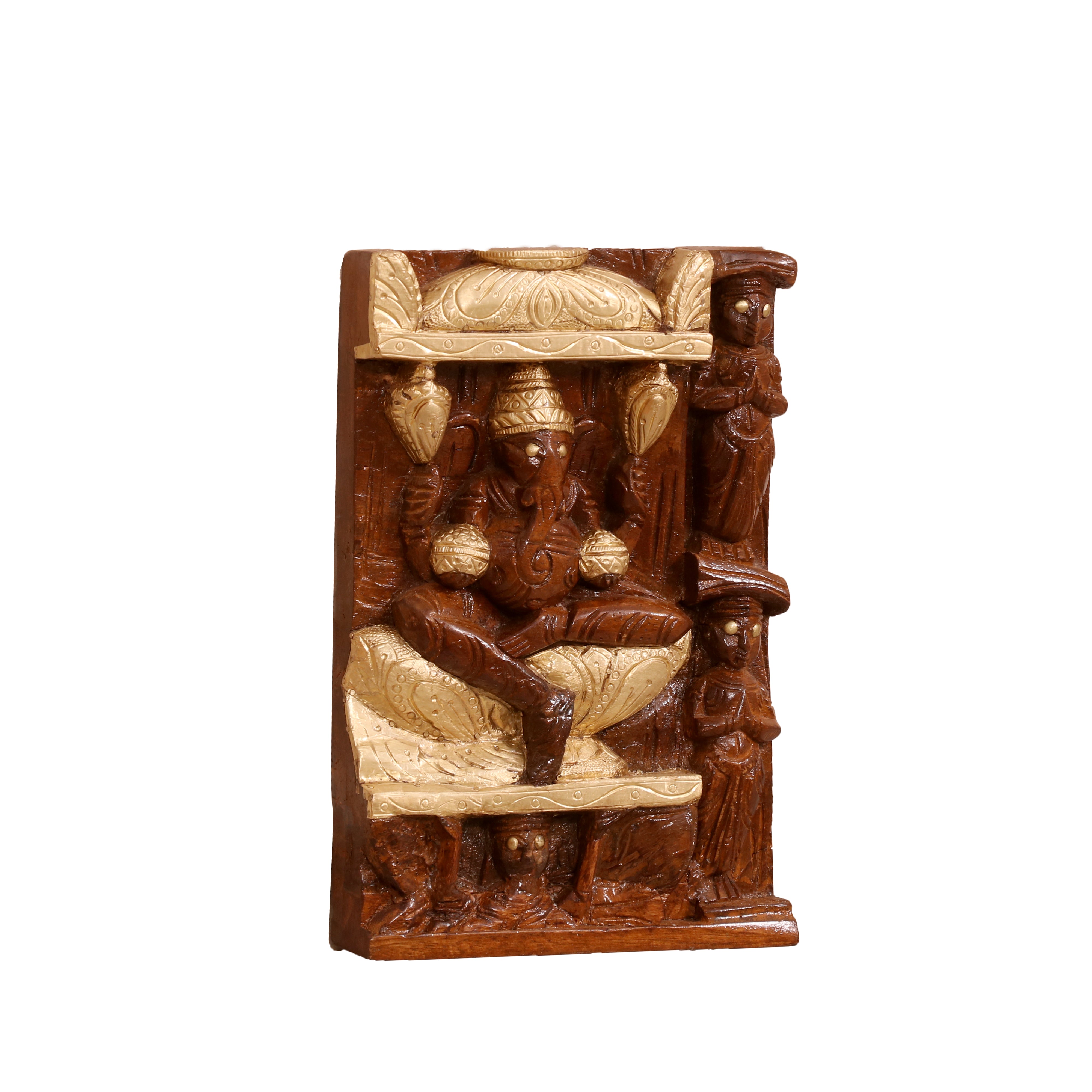 Brass fitted Carved Temple Wall Panel Temple