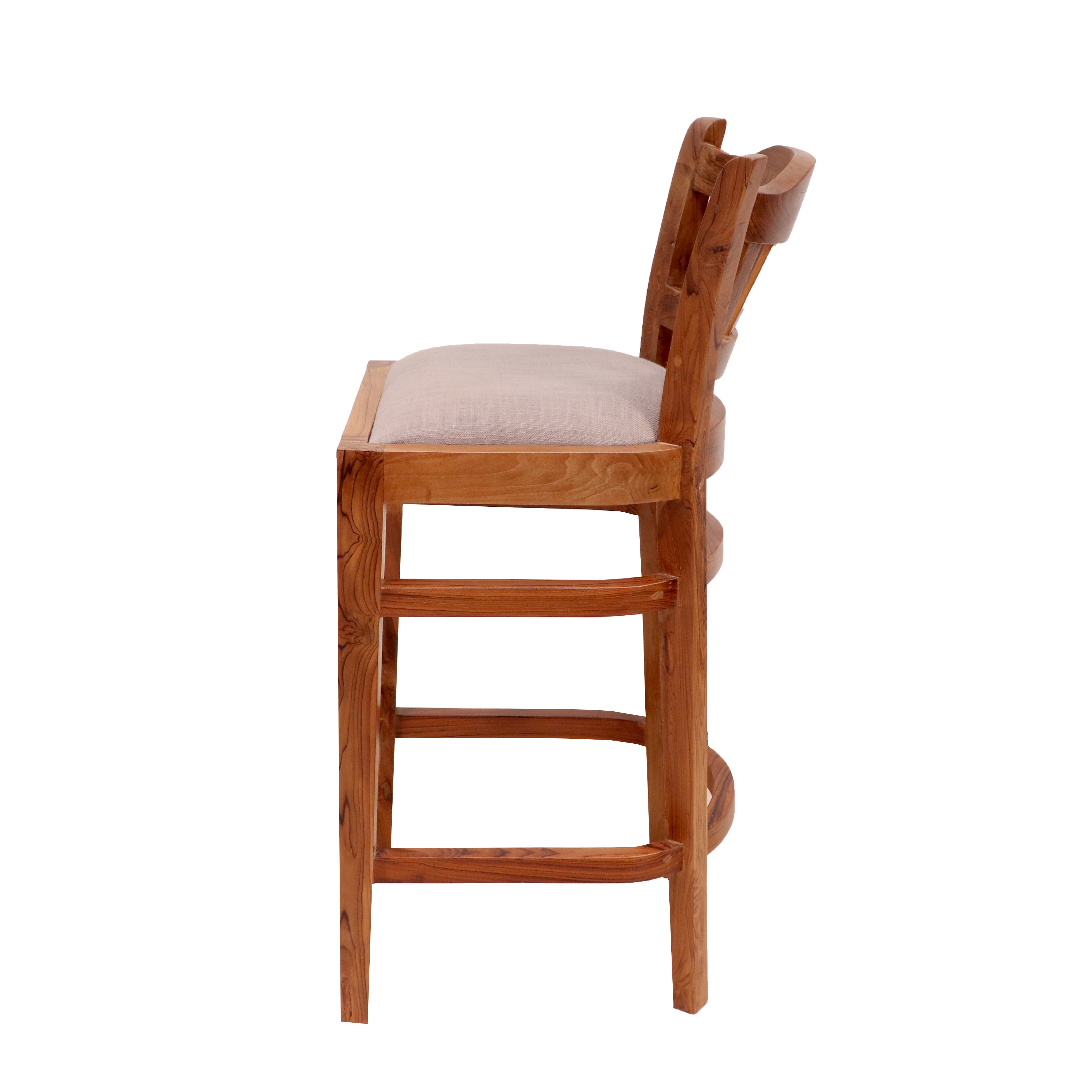 Teak wood bar height chair with curvy design Bar Stool