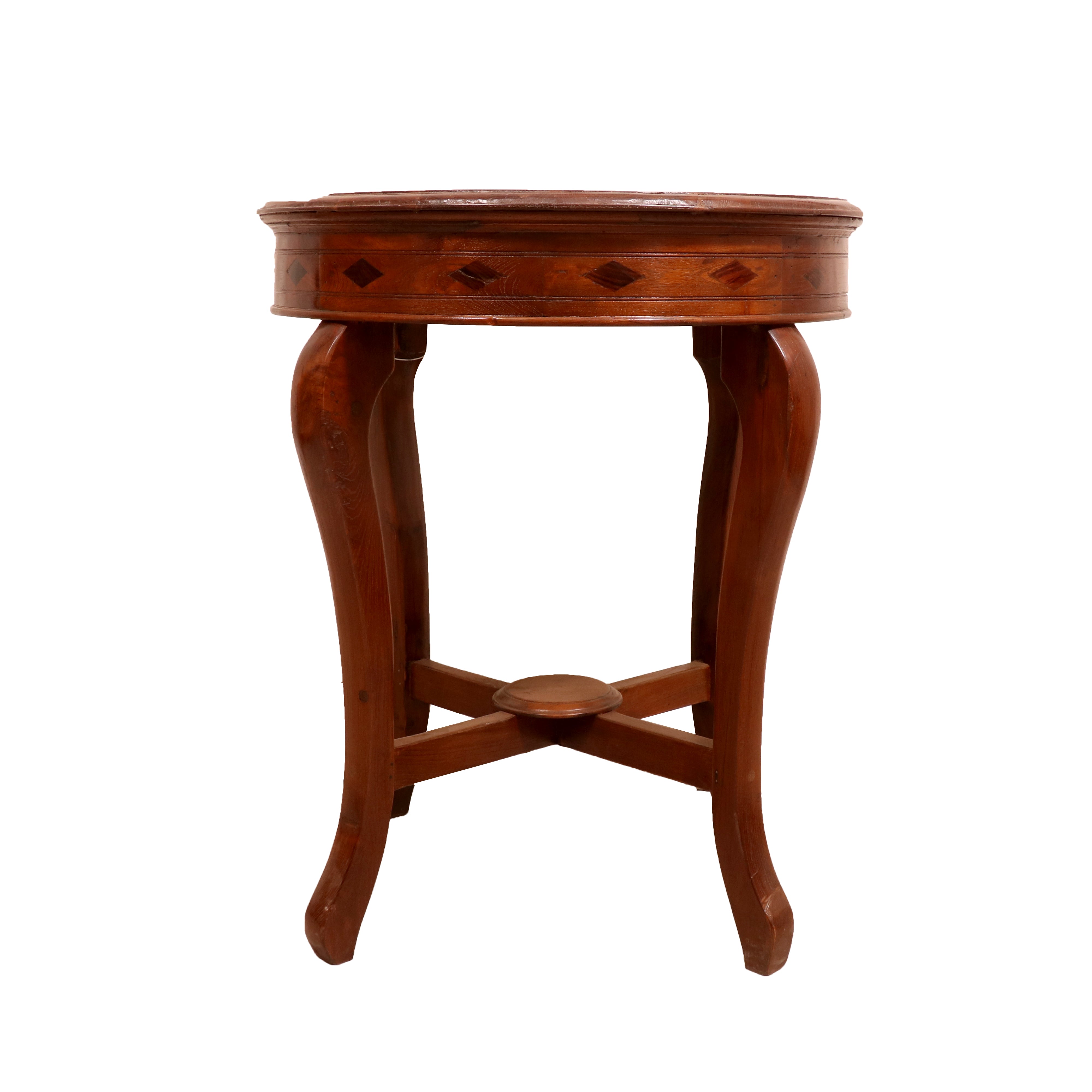 Diamond Inlay Top Round End Table End Table