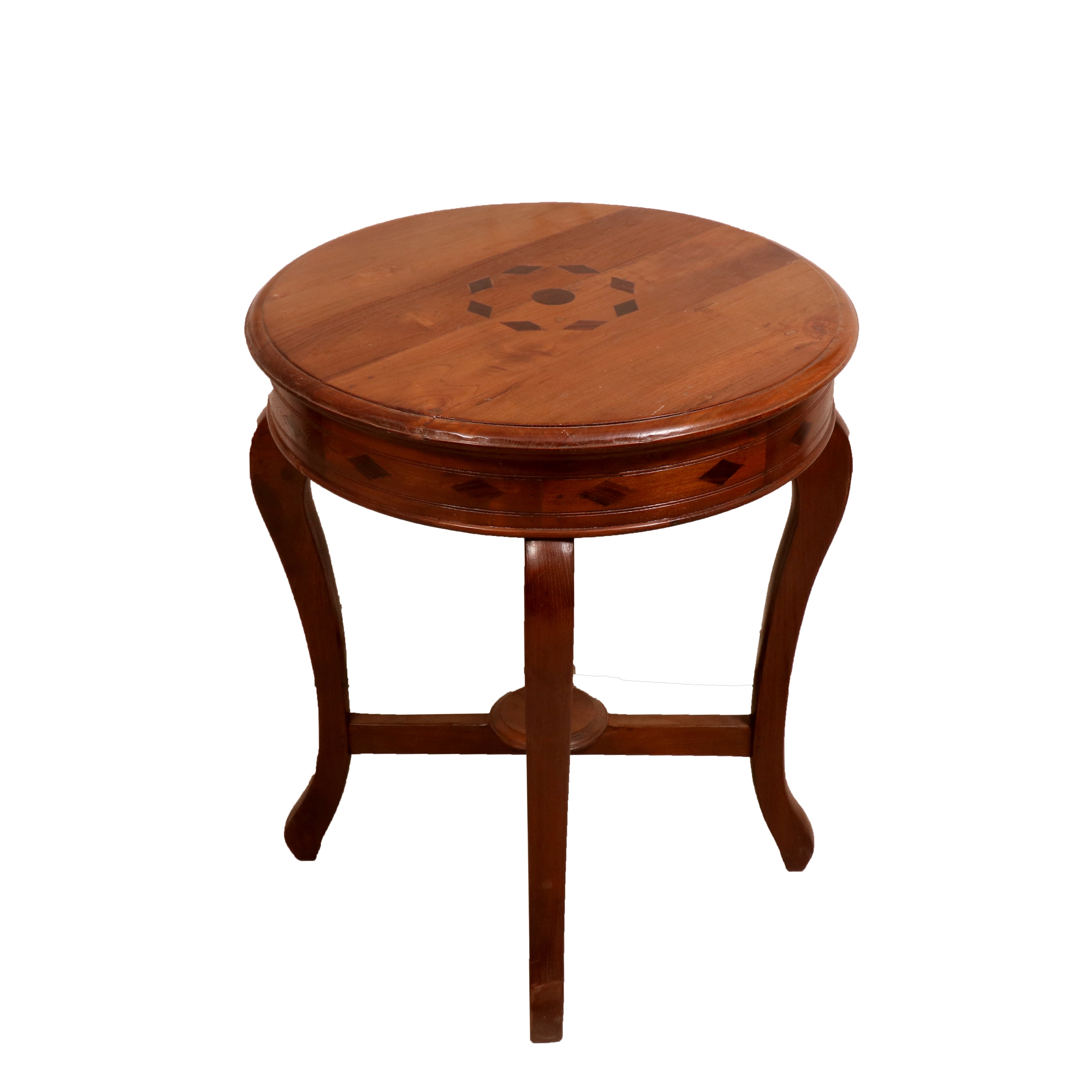 Diamond Inlay Top Round End Table End Table