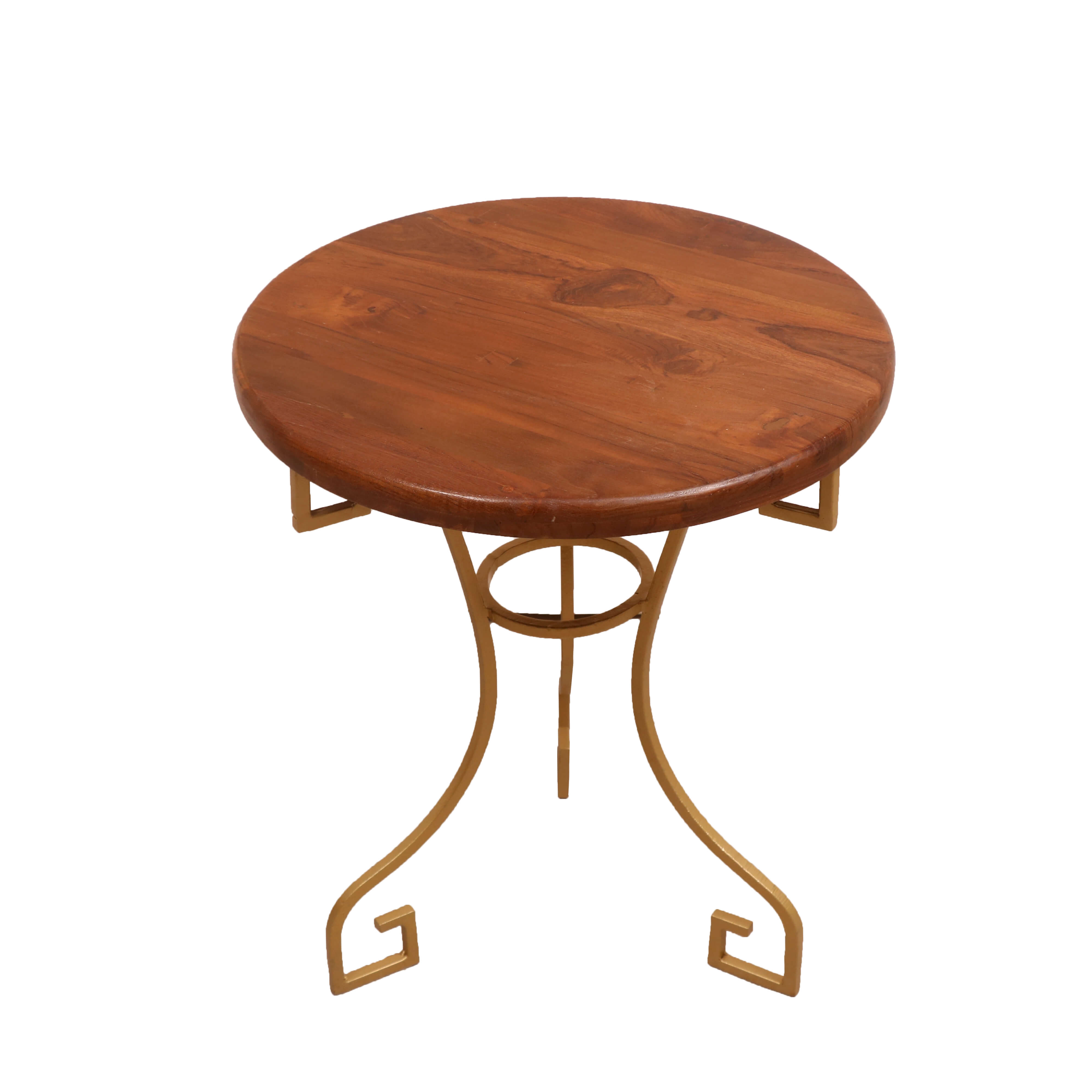 Round Teak Wood Corner Table Golden End Table
