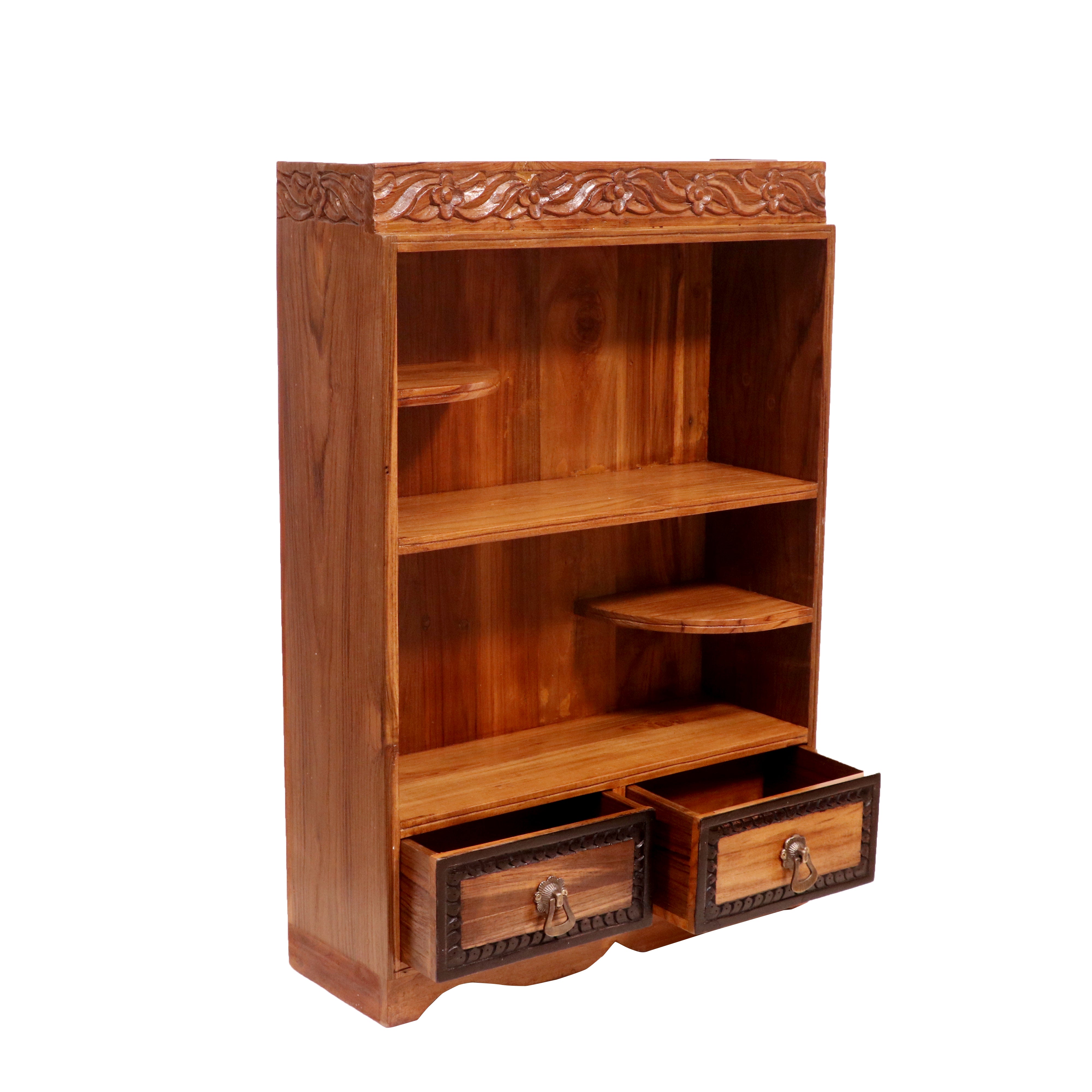 Wooden Top Carving Kitchen Rack with 2 Drawers Wall Rack