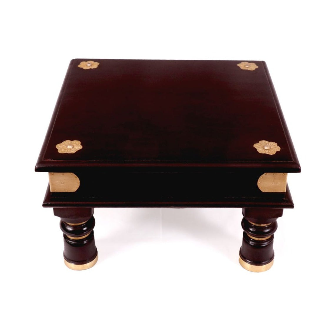 Black Hued Brass Fitted Teak Wood Bajot Bajot