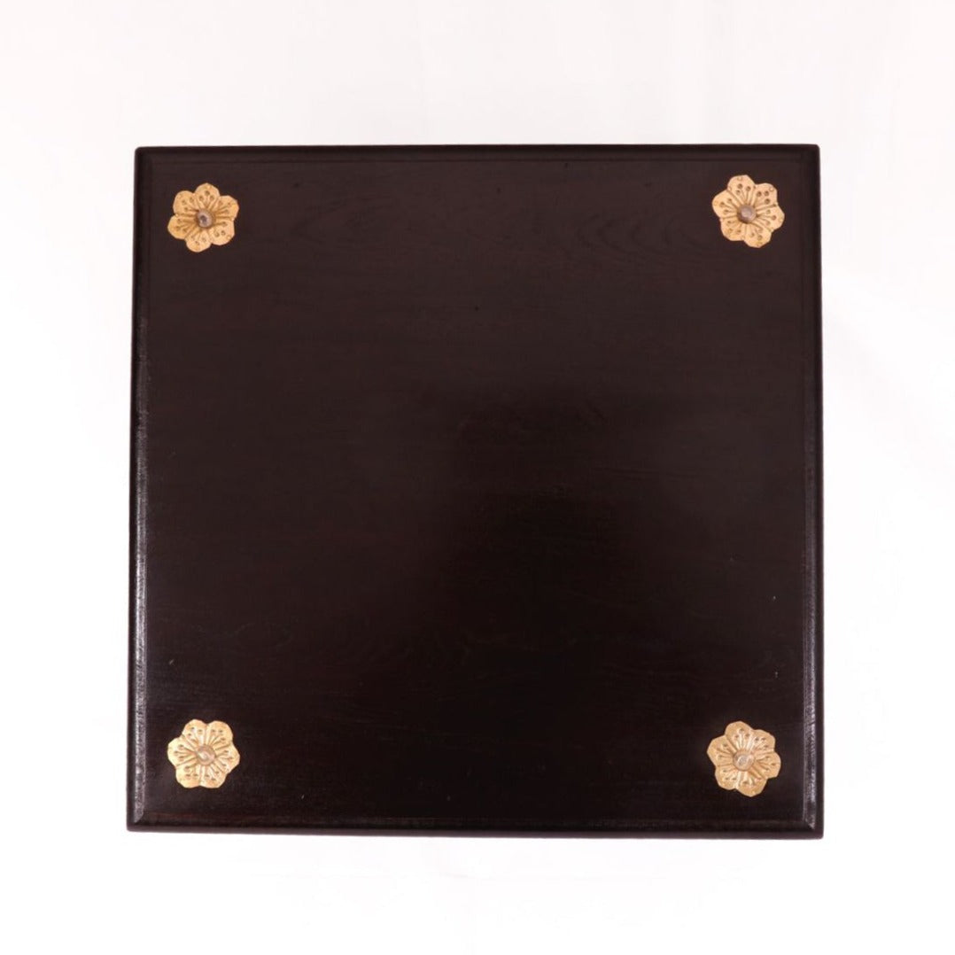 Black Hued Brass Fitted Teak Wood Bajot Bajot