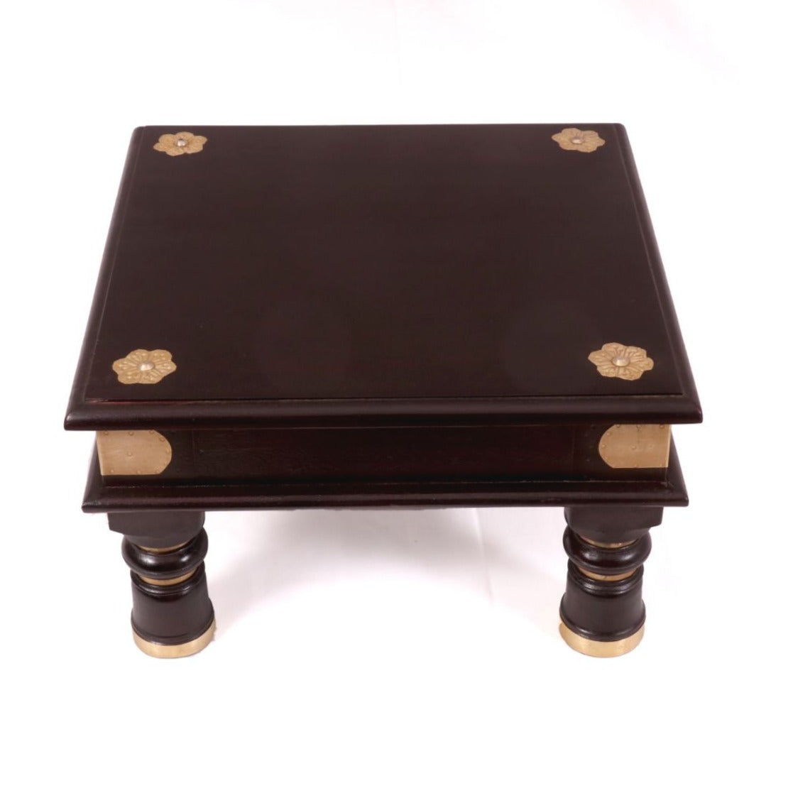 Black Hued Brass Fitted Teak Wood Bajot Bajot