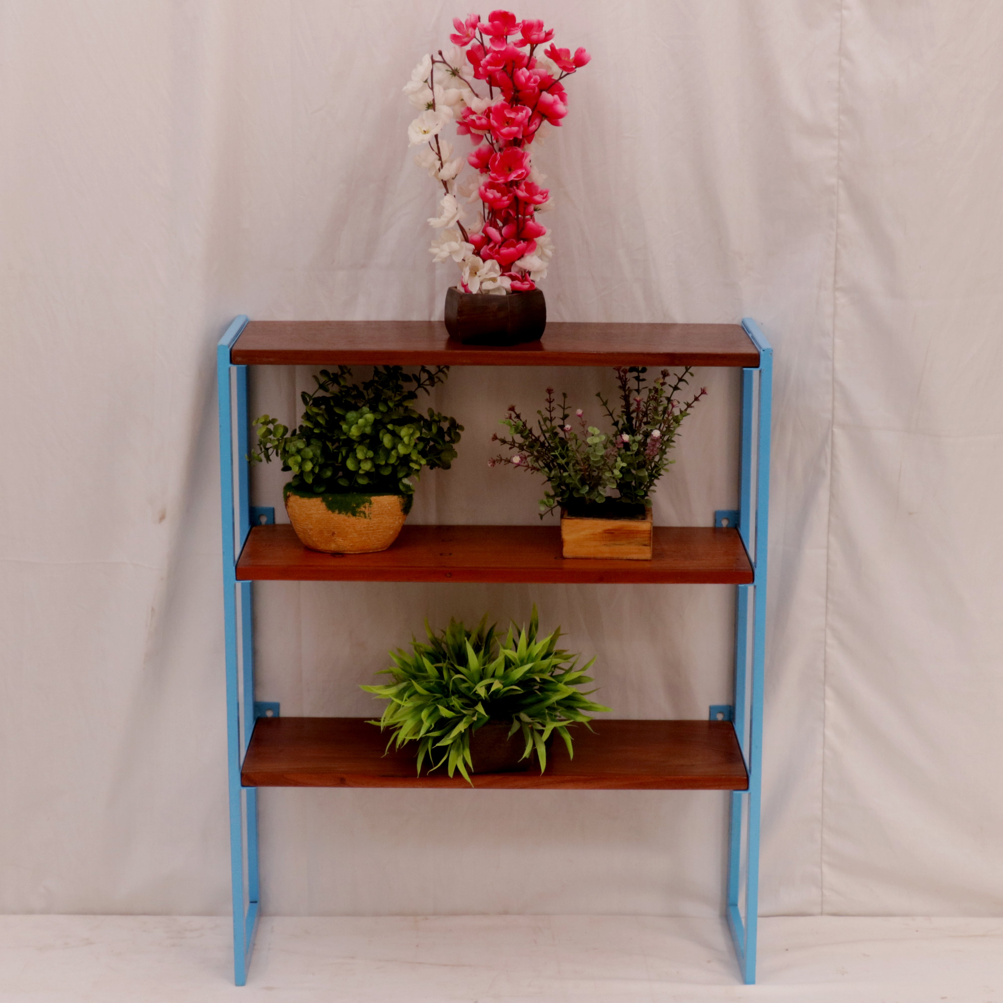 Quirky Blue and Wooden Shelving Unit Wall Rack