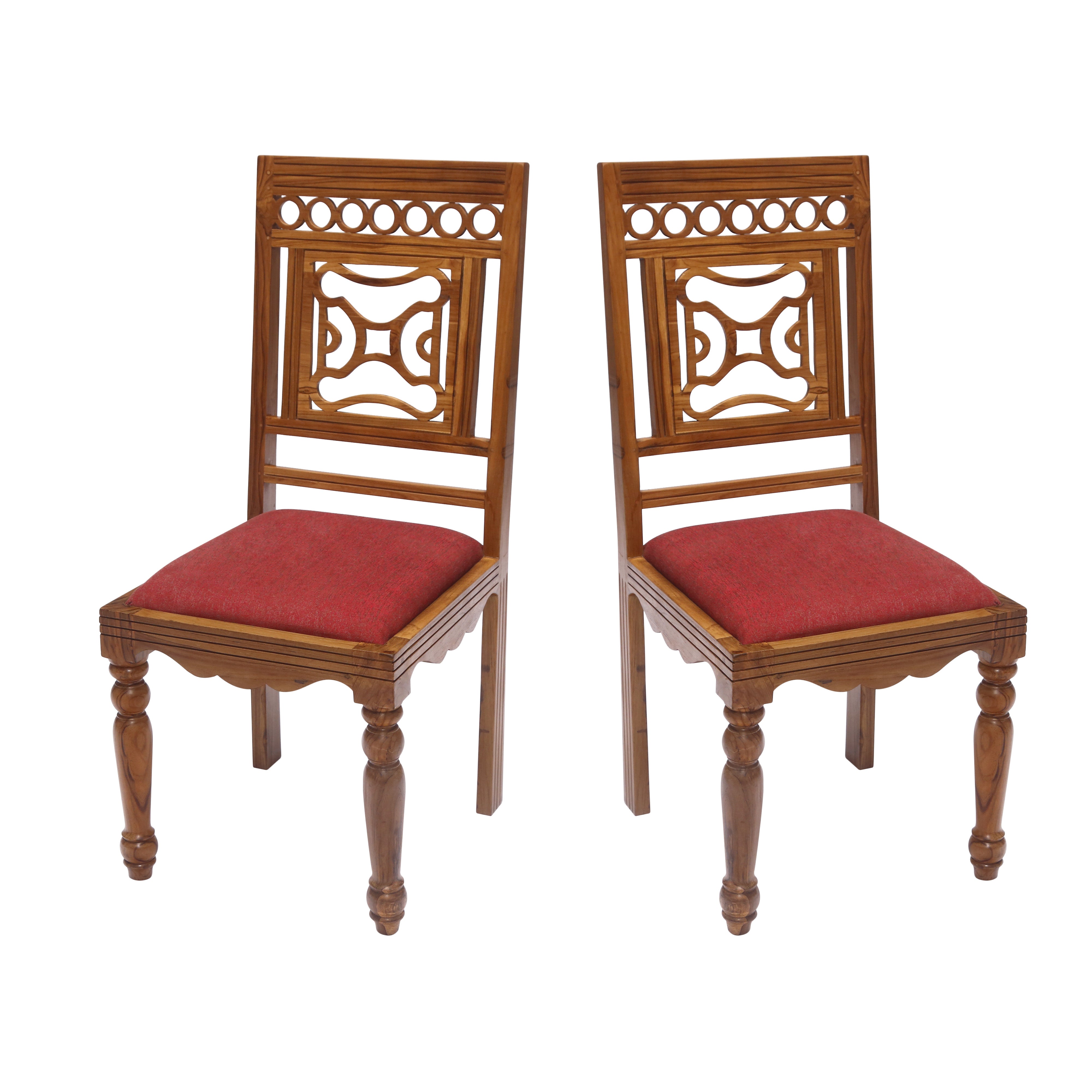 (Set of 2) Teak Wood Traditional Dinning office all purpose Chair red color Dining Chair