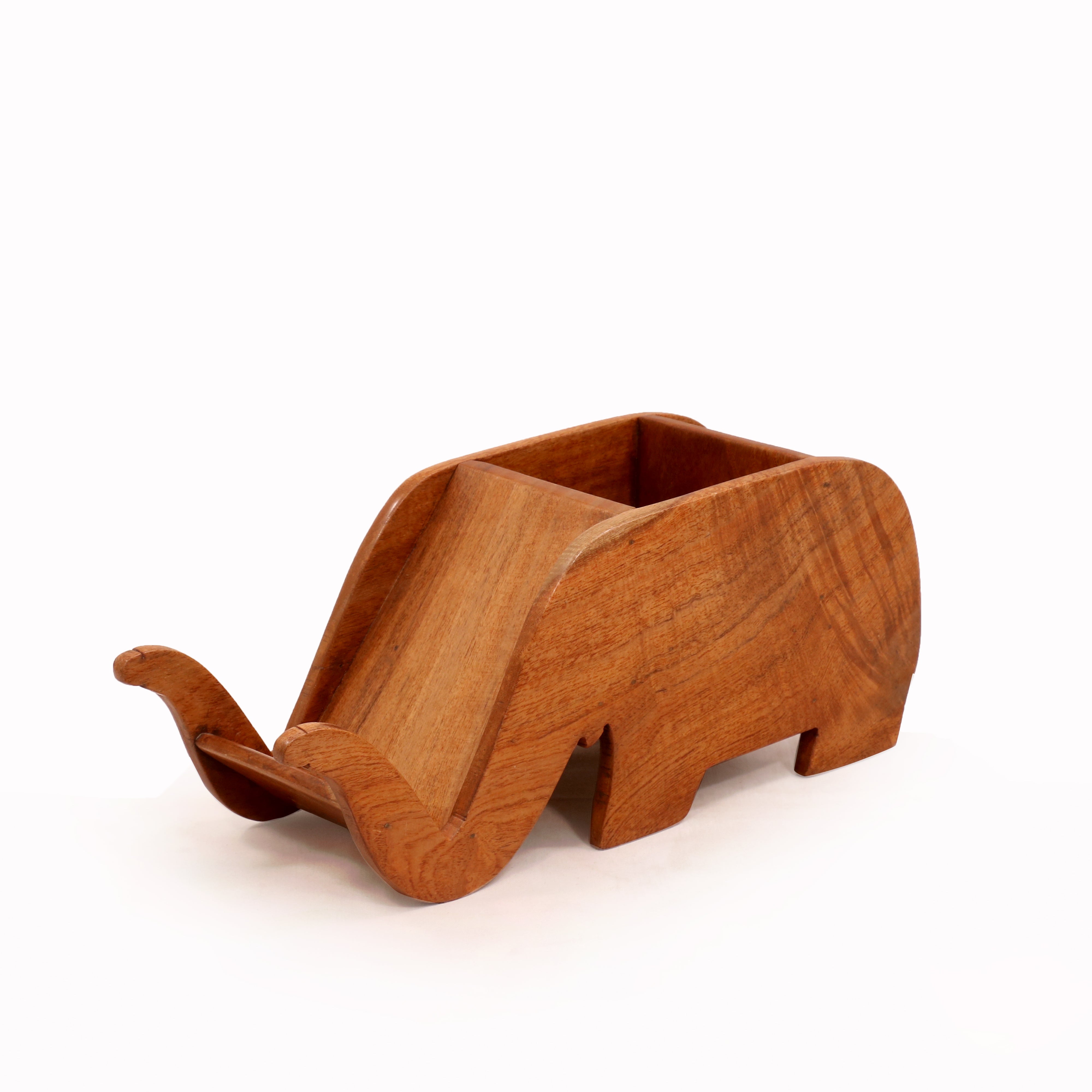 Elephant Pen Holder with Mobile Stand (Natural Tone) Desk Organizer
