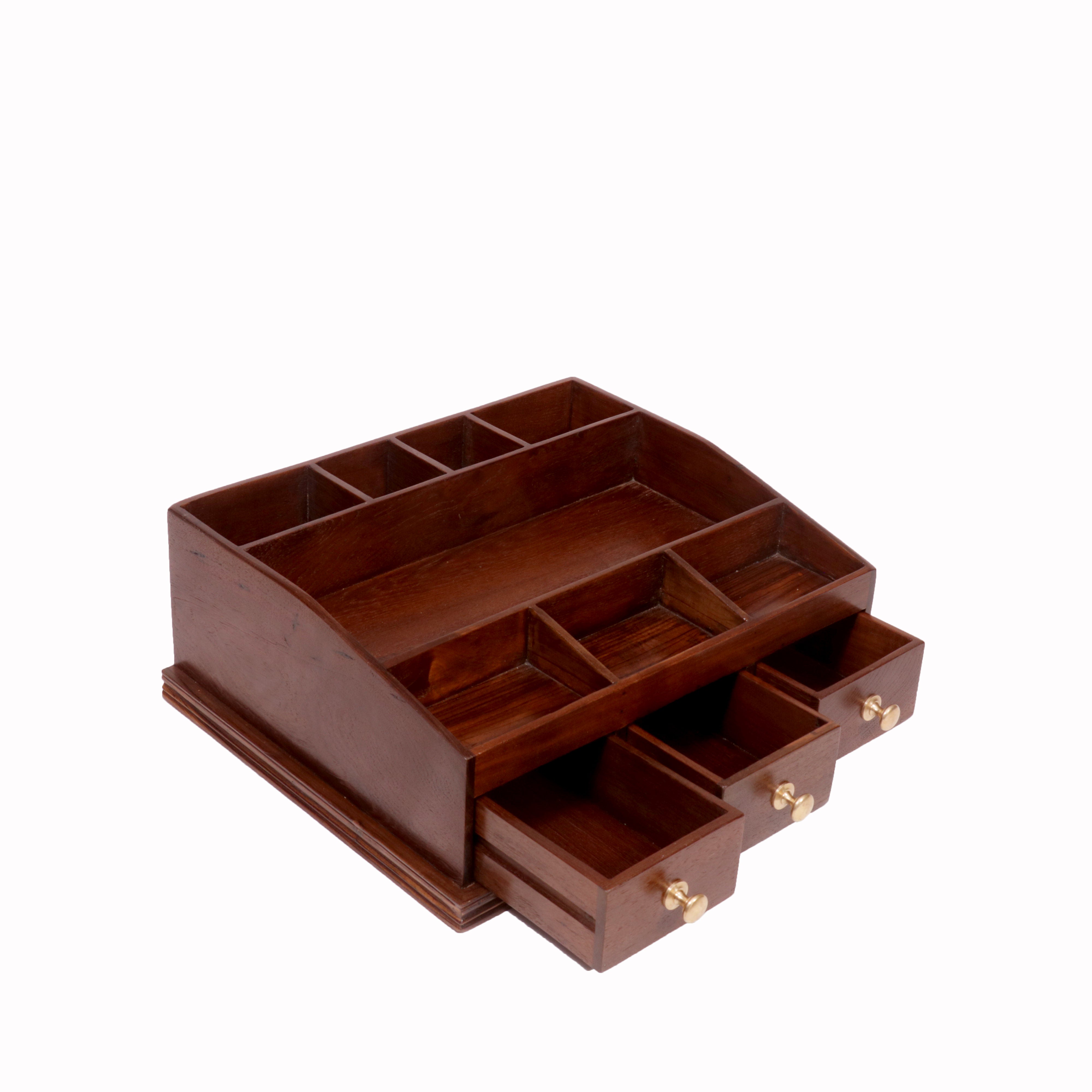 Natural Brown Finished Wooden Desk Organizer – 11 Slots Desk Organizer