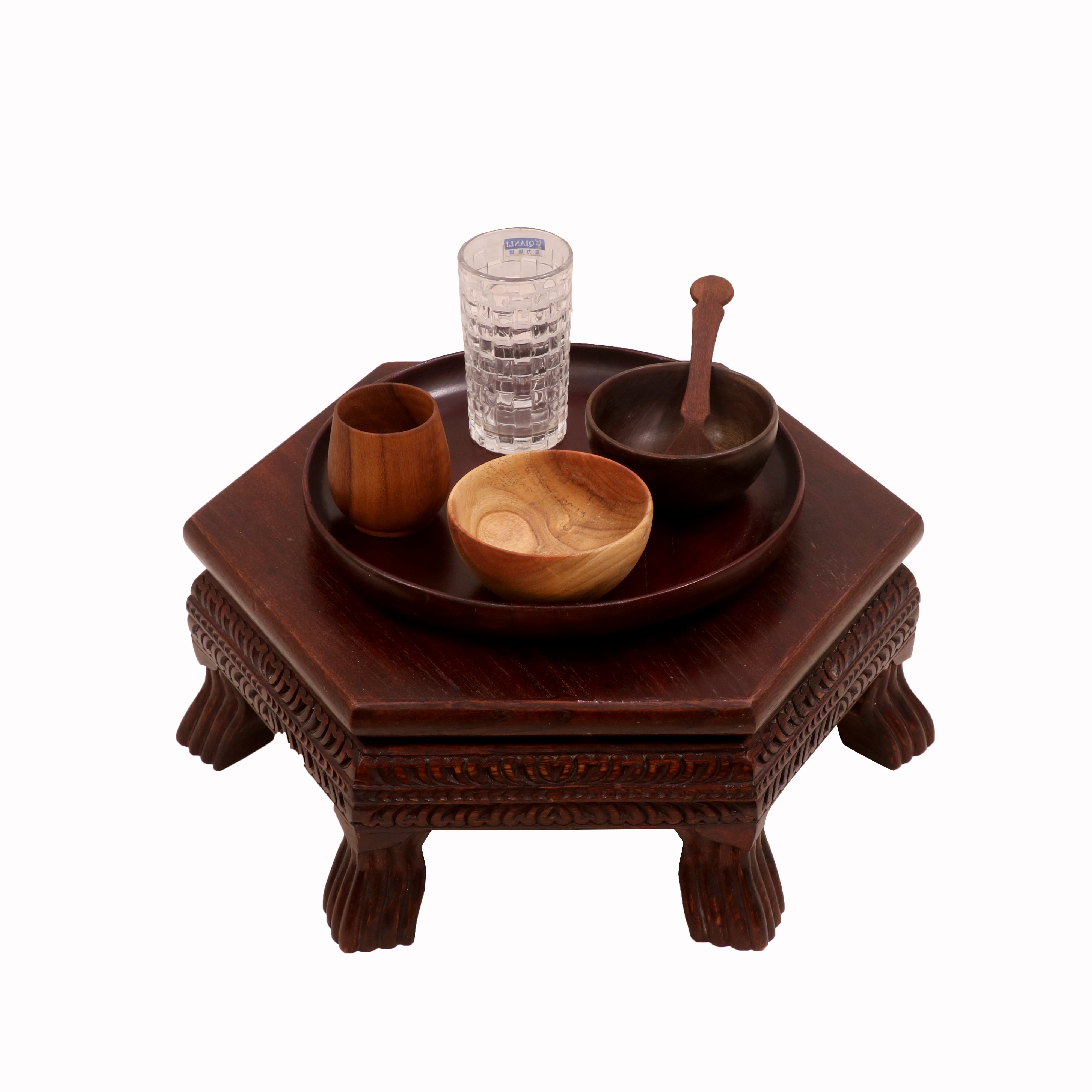 Rich Carved Mahogany Dark Style Wooden Bajot Default Title Bajot