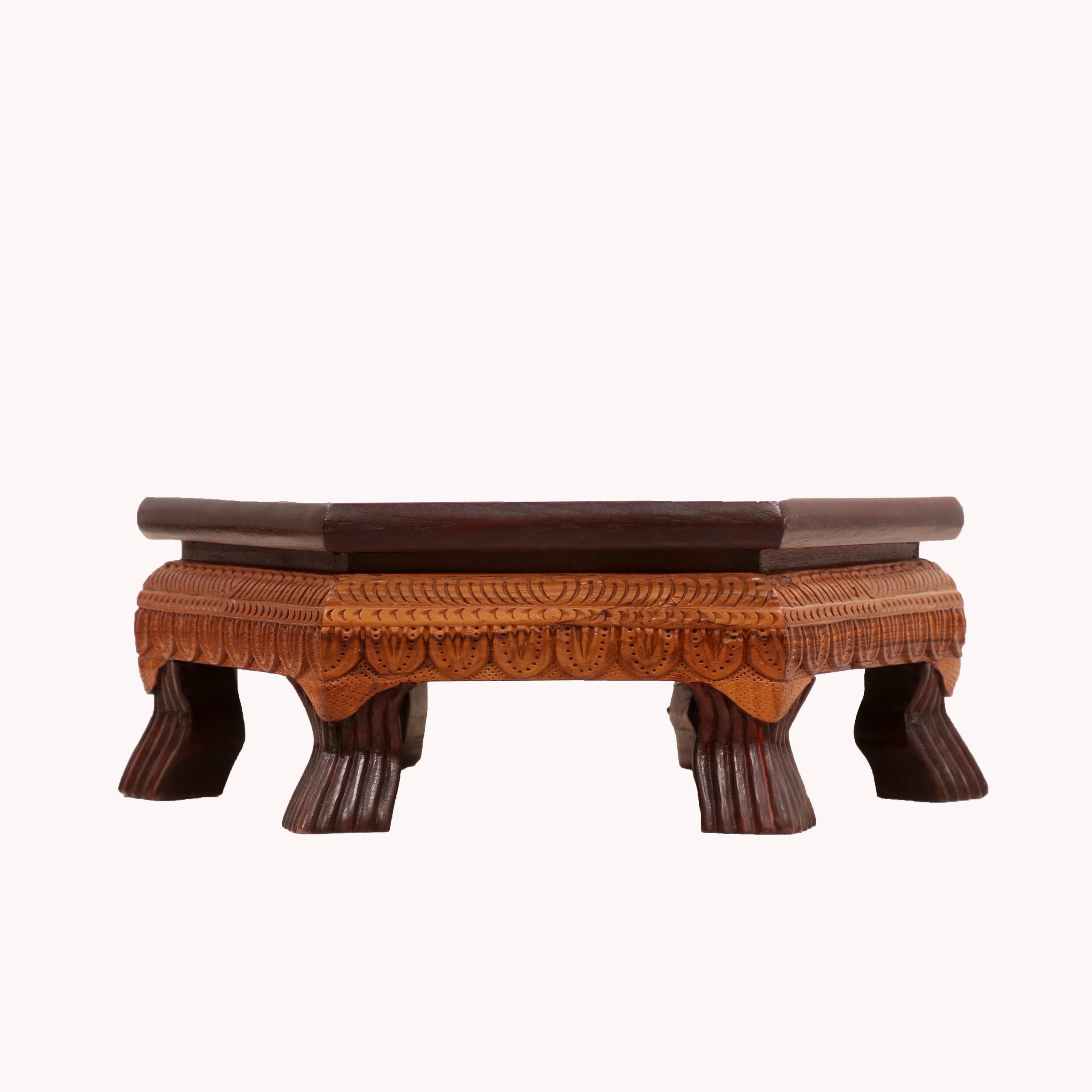 Delicate Leaf dual Tone Hexagonal TEAK Wood Bajot Bajot