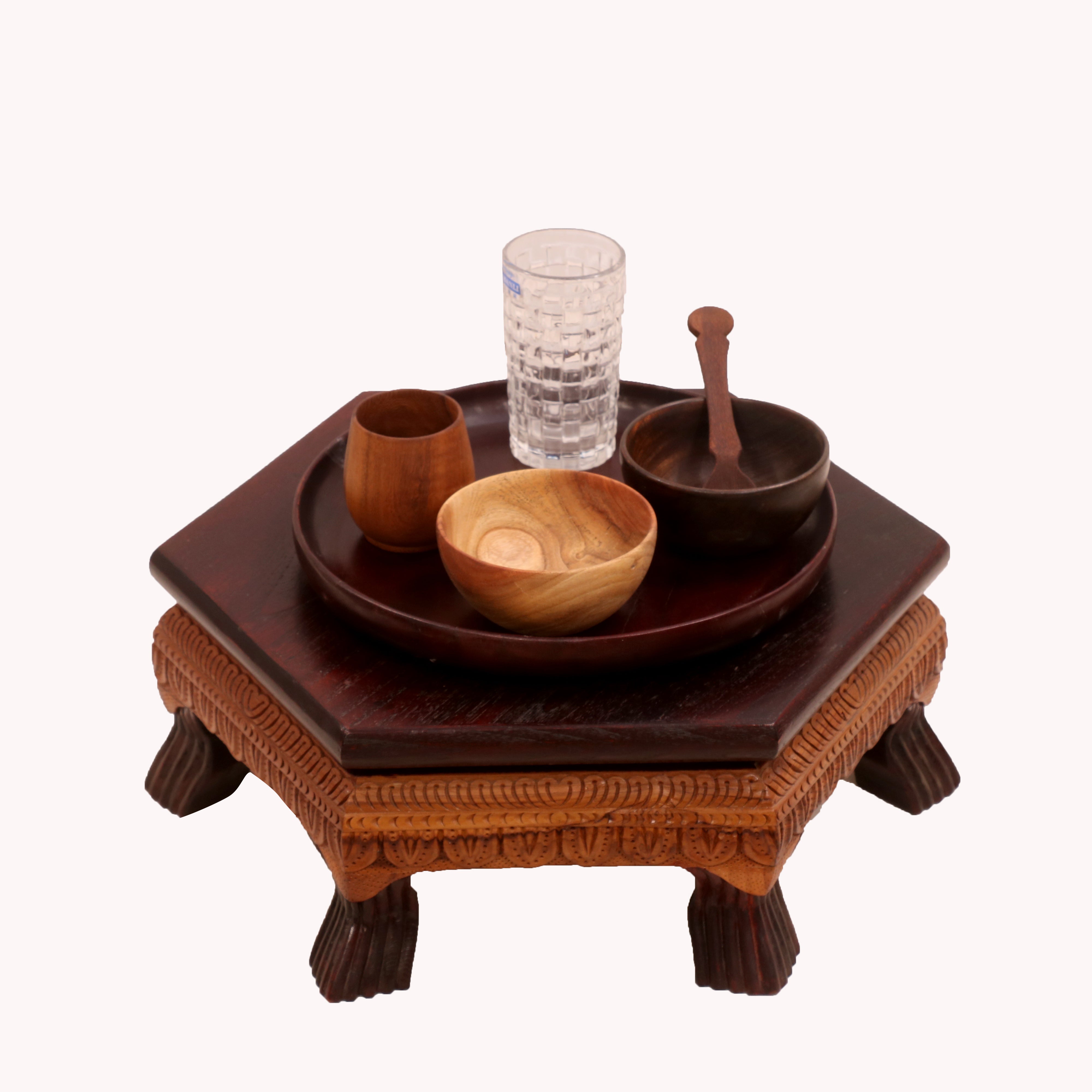 Delicate Leaf dual Tone Hexagonal TEAK Wood Bajot Default Title Bajot