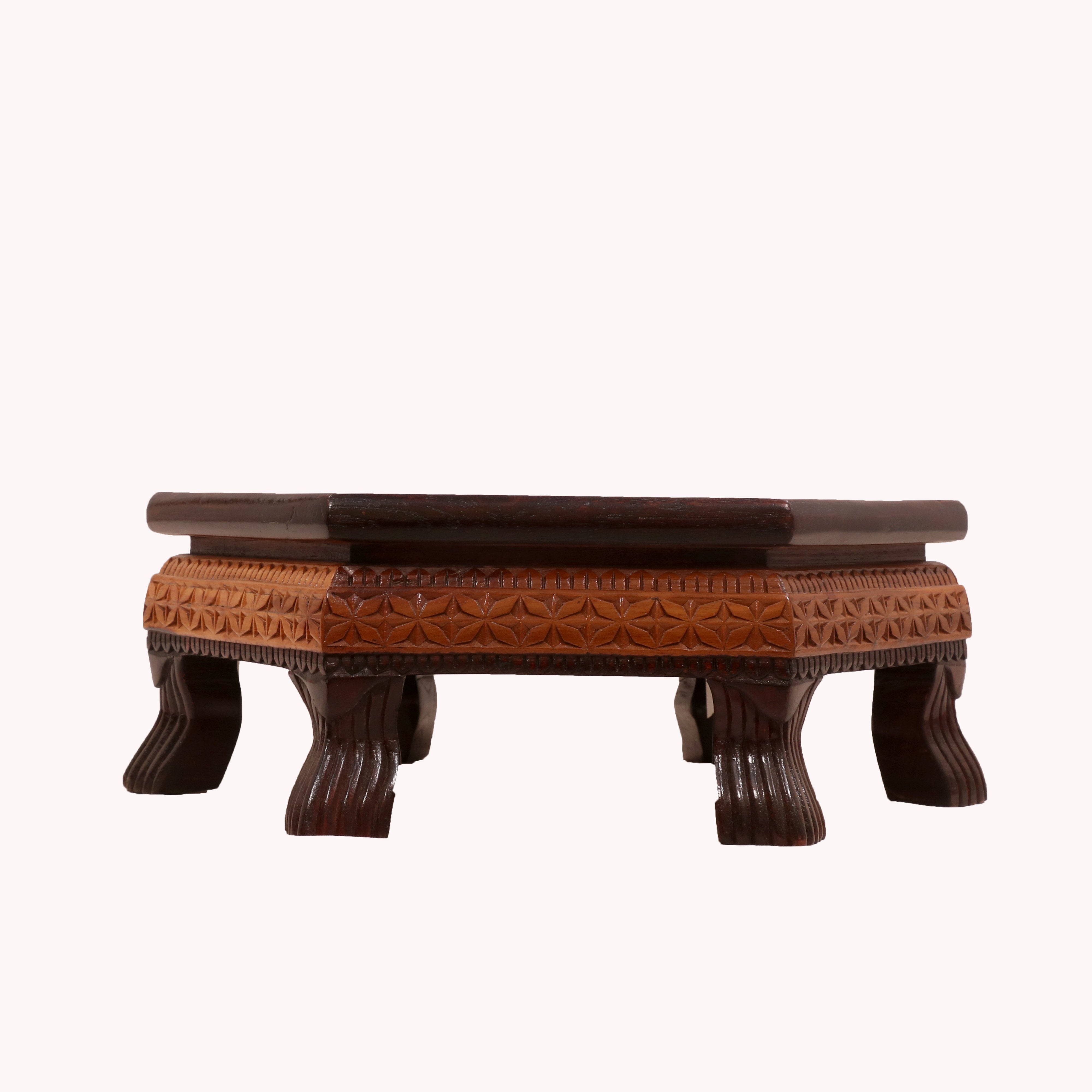Floral Delight dual Tone Hexagonal TEAK Wood Bajot Bajot