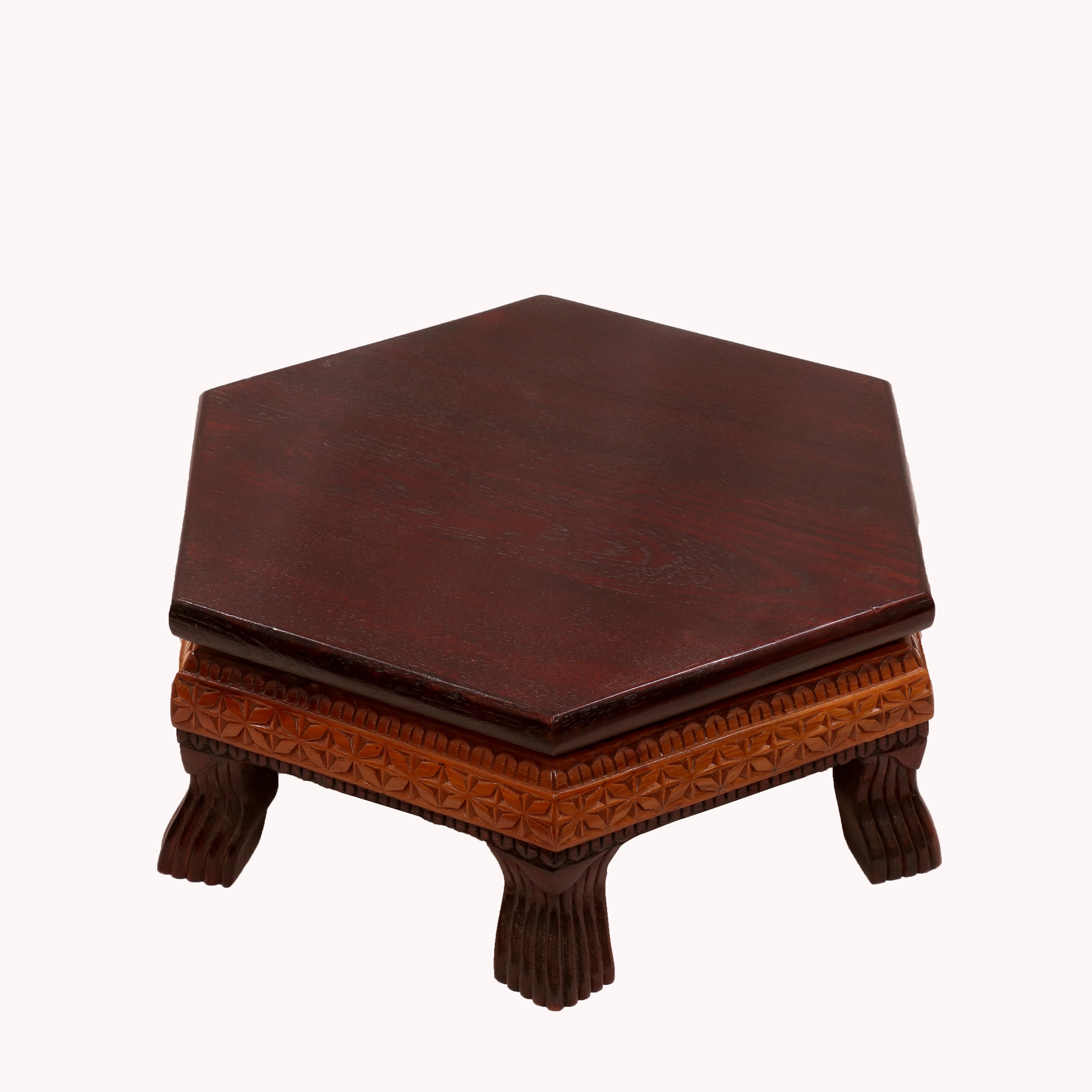Floral Delight dual Tone Hexagonal TEAK Wood Bajot Bajot