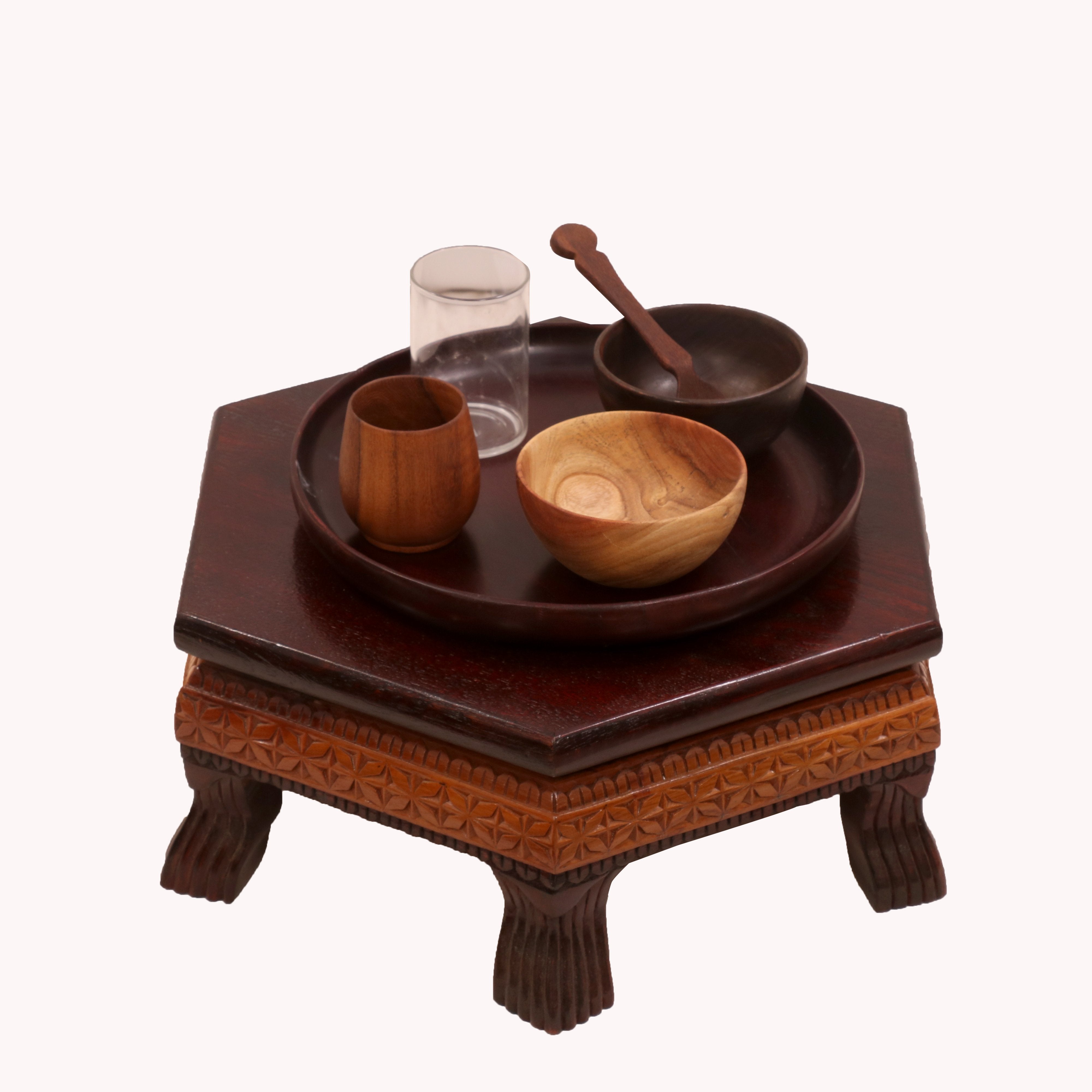 Floral Delight dual Tone Hexagonal TEAK Wood Bajot Default Title Bajot