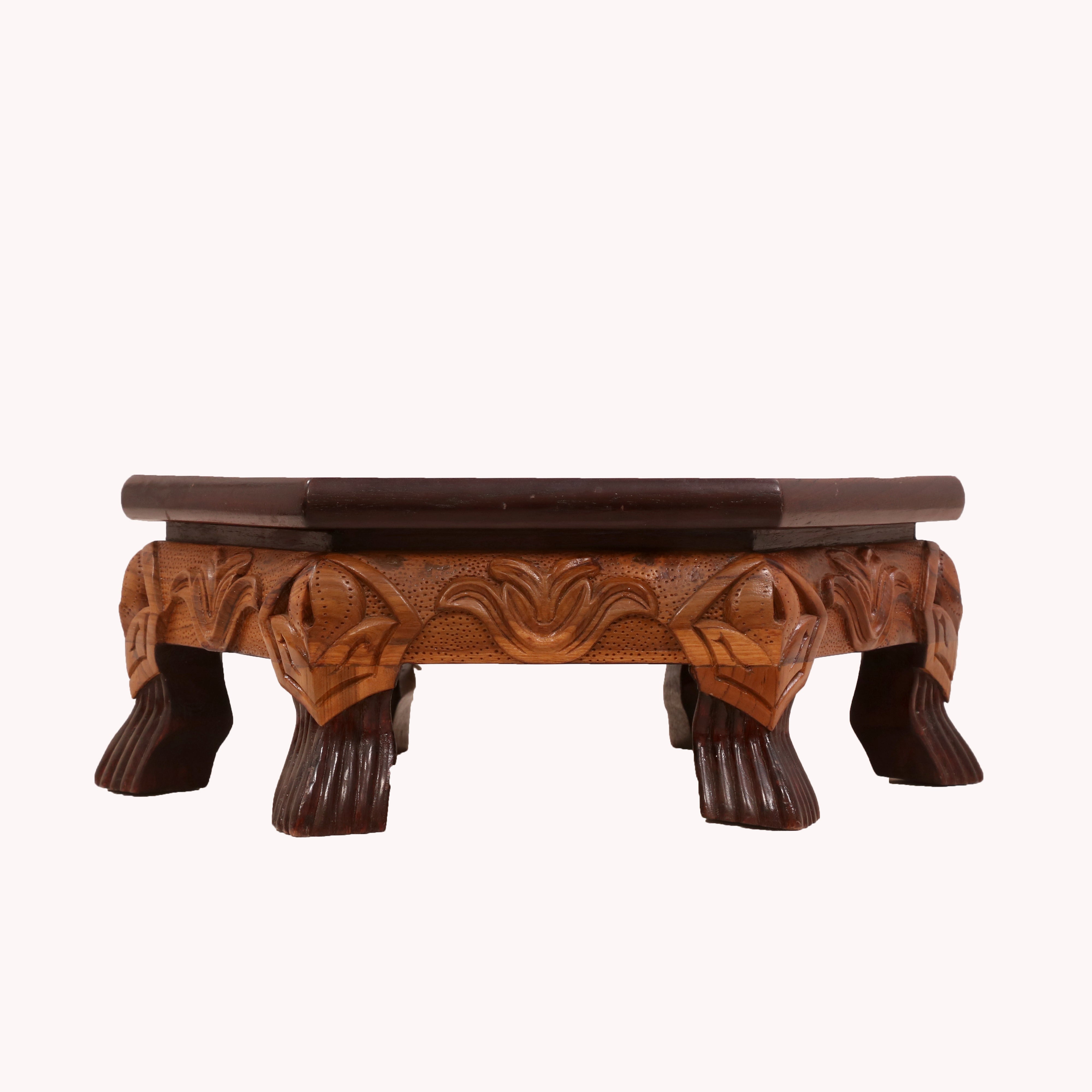 Solid Rustic dual Tone Hexagonal Wooden Bajot Bajot